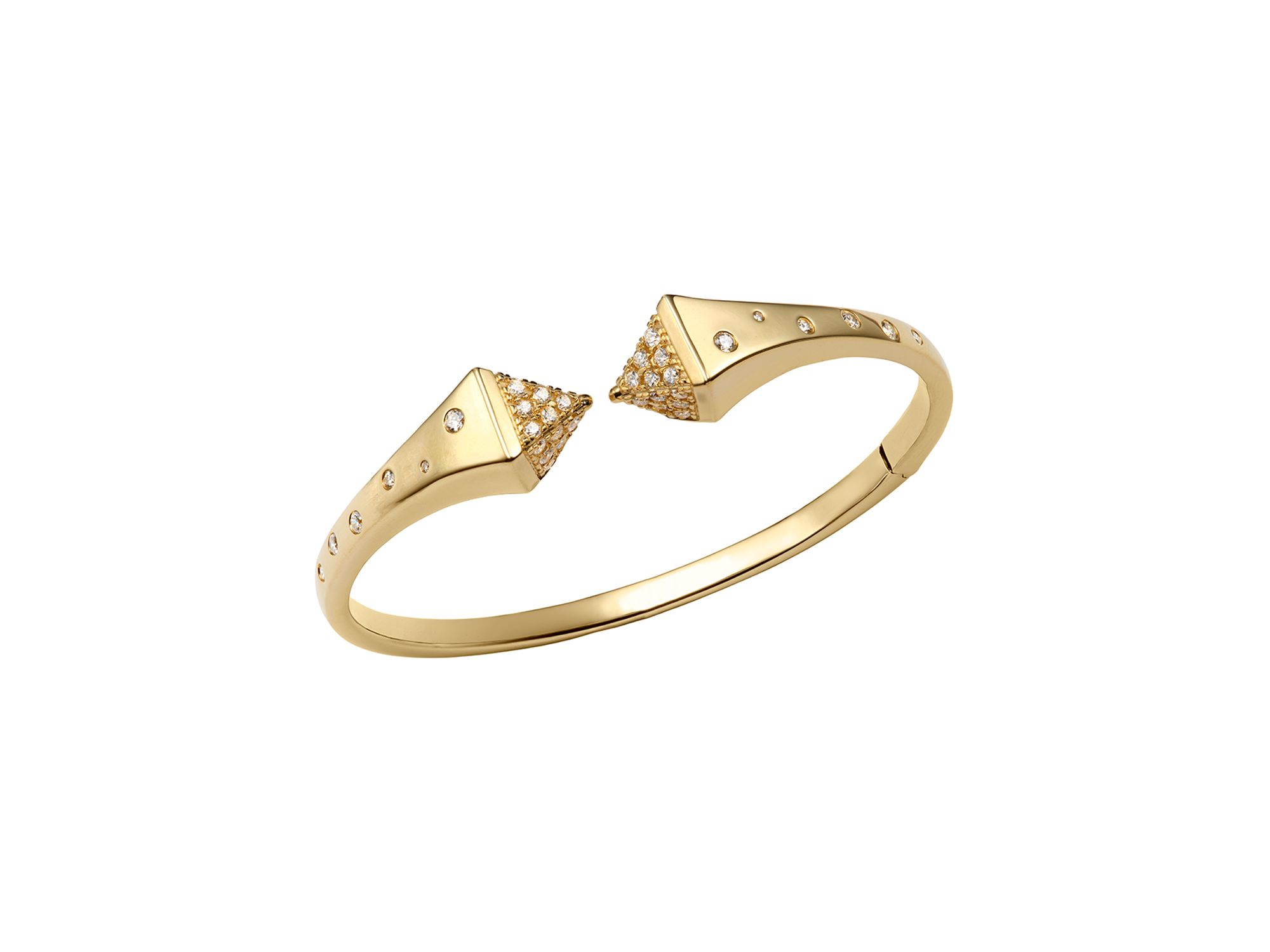 Diamond Pyramid Cuff Bangle Bracelet in 14K Yellow Gold, 1.0 tcw — Image 4