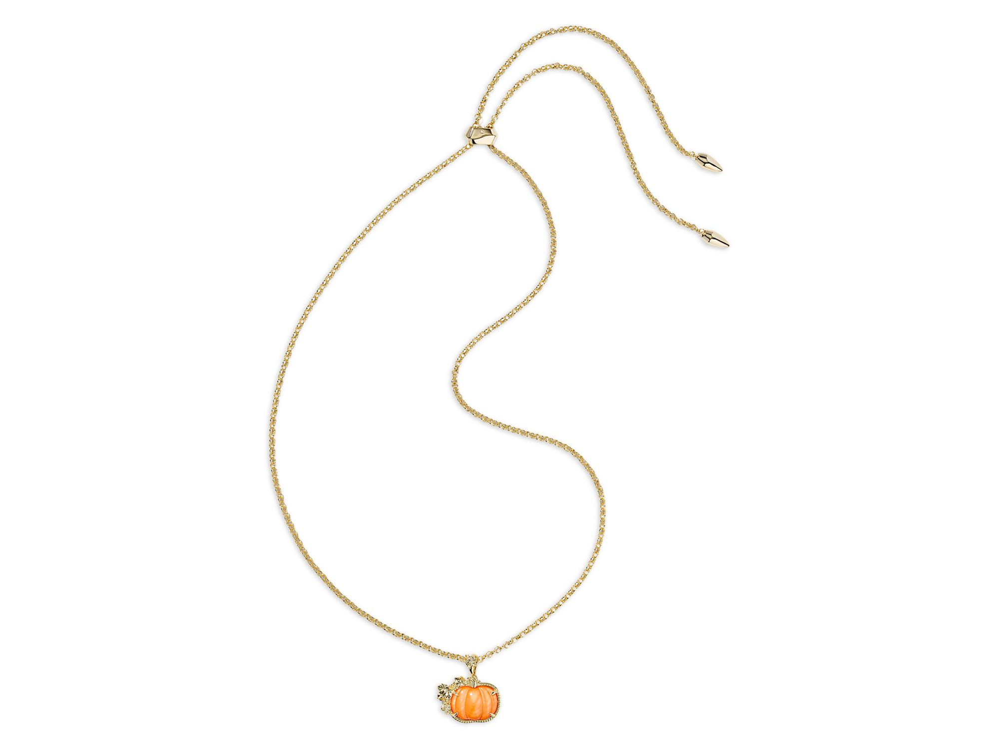 Orange Mother of Pearl Pumpkin Pendant Necklace, 30" — Image 3