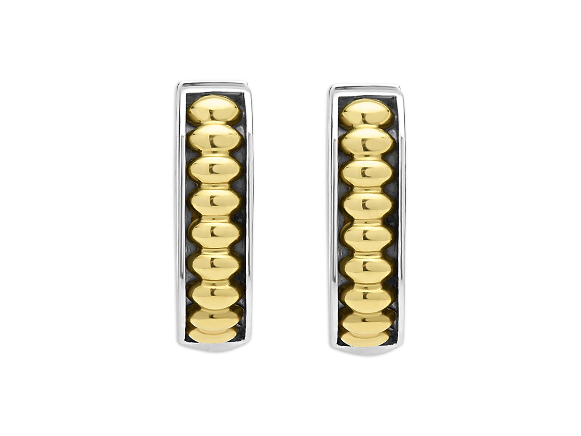 18K Yellow Gold & Sterling Silver Signature Caviar Diamond Huggie Hoop Earrings — Image 3