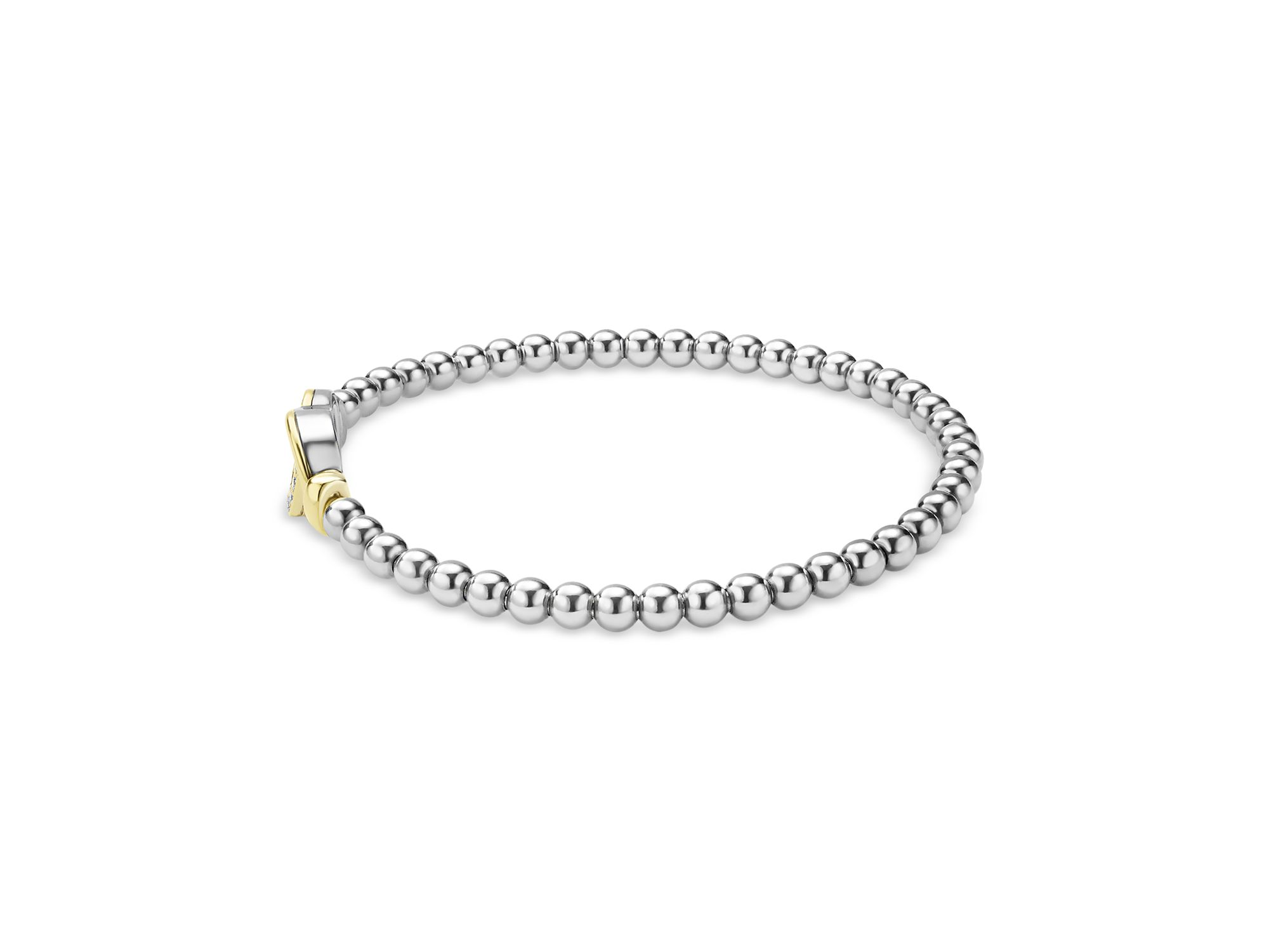 18K Yellow Gold & Sterling Signature Caviar Diamond Interlocking Ring Stretch Bracelet — Image 5