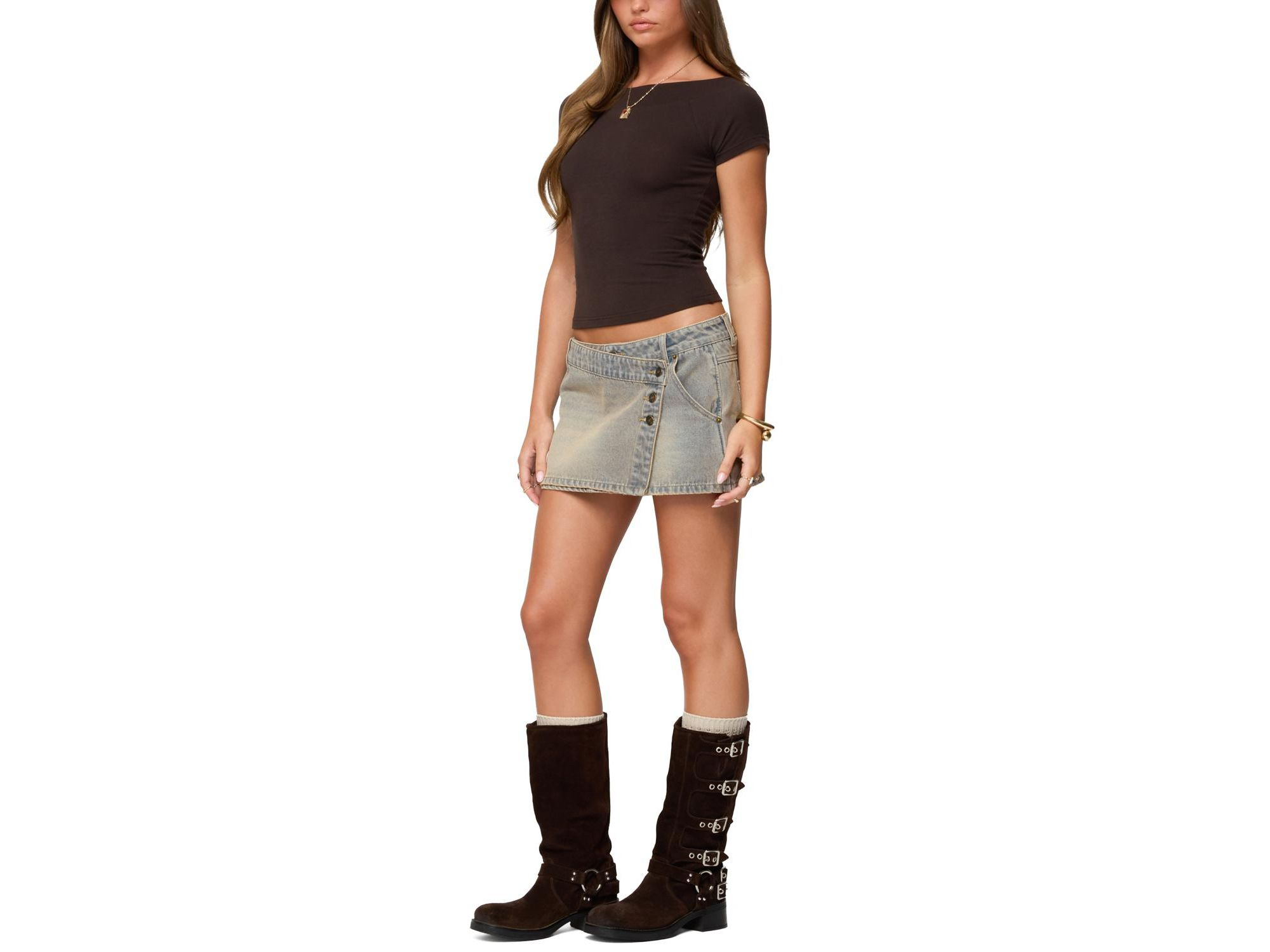 Wrap Mud Wash Denim Mini Skort — Image 5