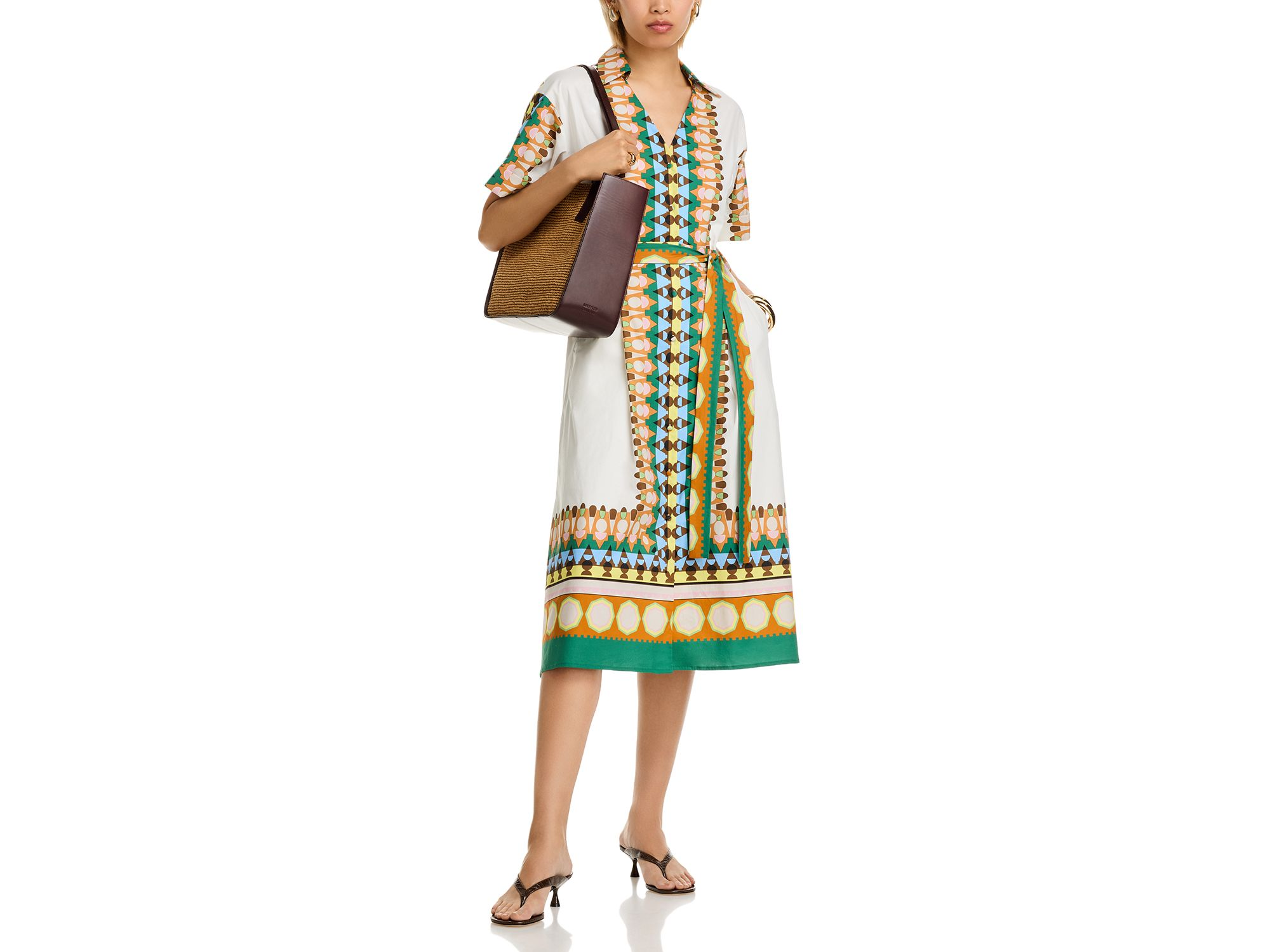 Printed Elbow Sleeve Tie Waist Dress — Image 4