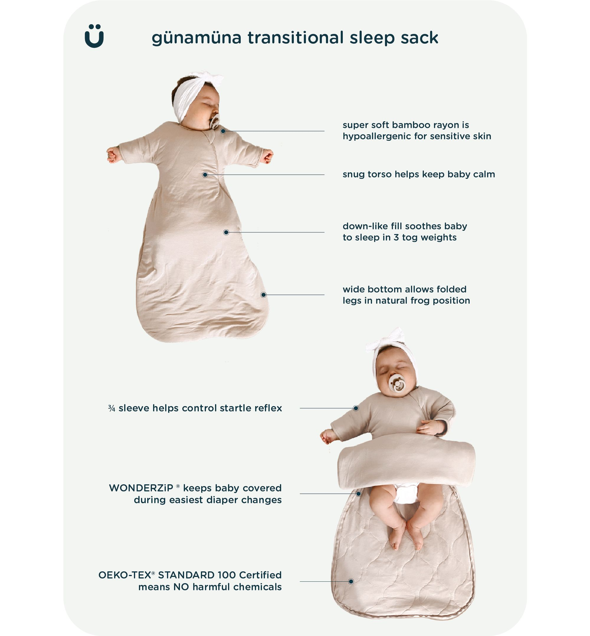 Unisex Long Sleeve Transitional Swaddle 1.0 TOG - Baby — Image 3