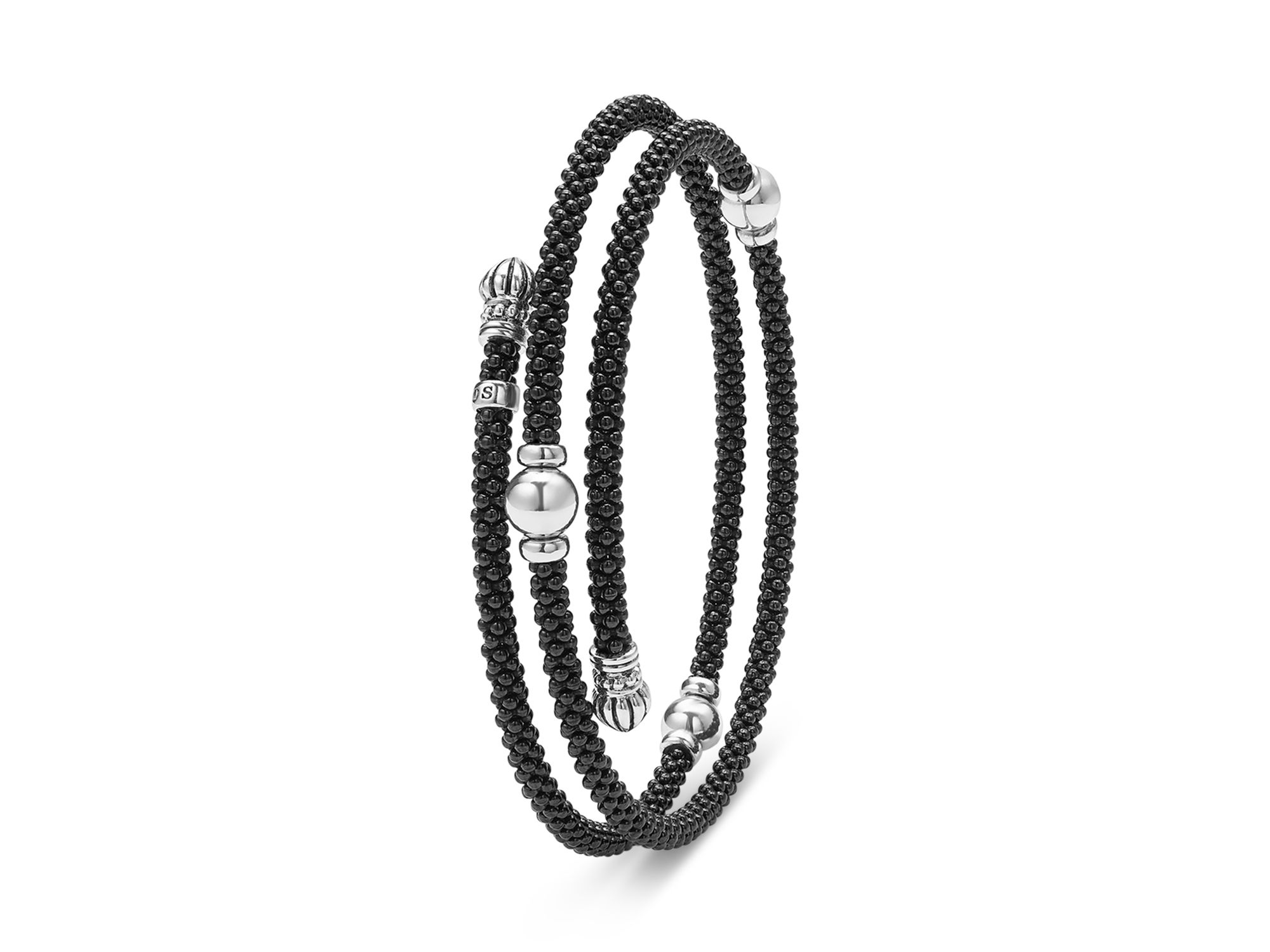 Sterling Silver Black Caviar Ceramic Beaded Wrap Bracelet — Image 3