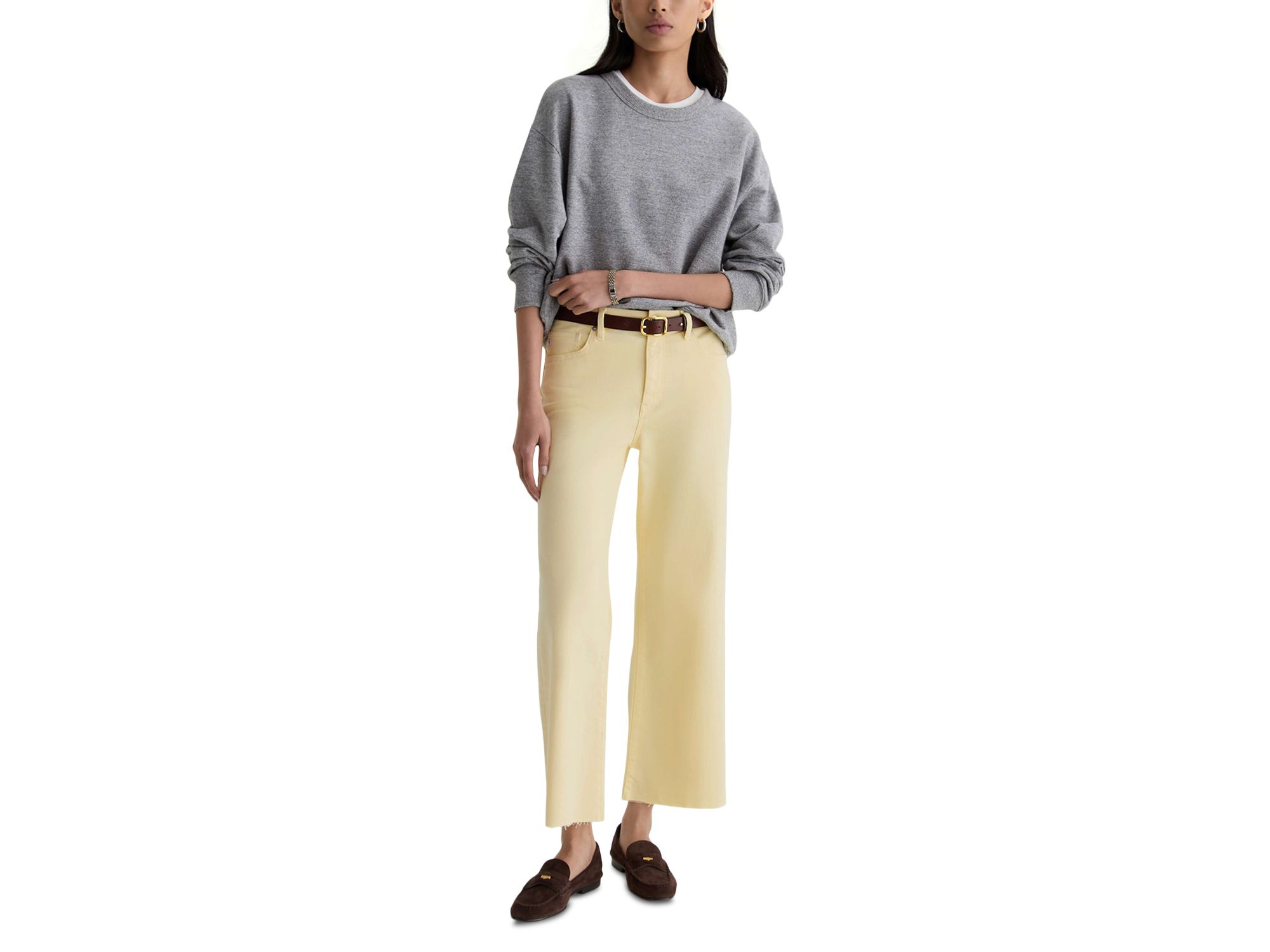 Saige High Rise Wide Leg Crop Jeans in Sunlight Yellow — Image 4