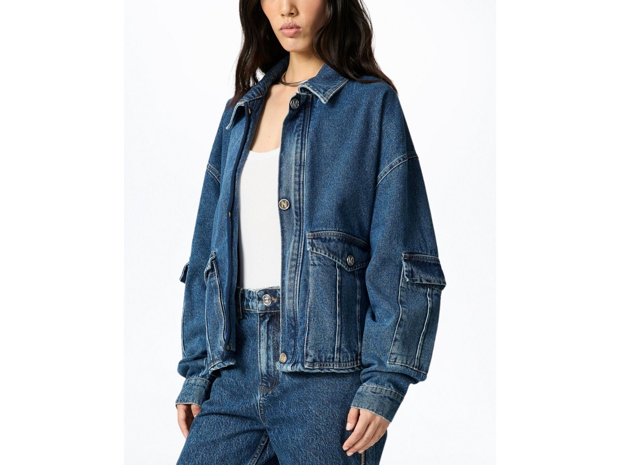 Multi Pocket Denim Jacket in Medium Blue — Image 5