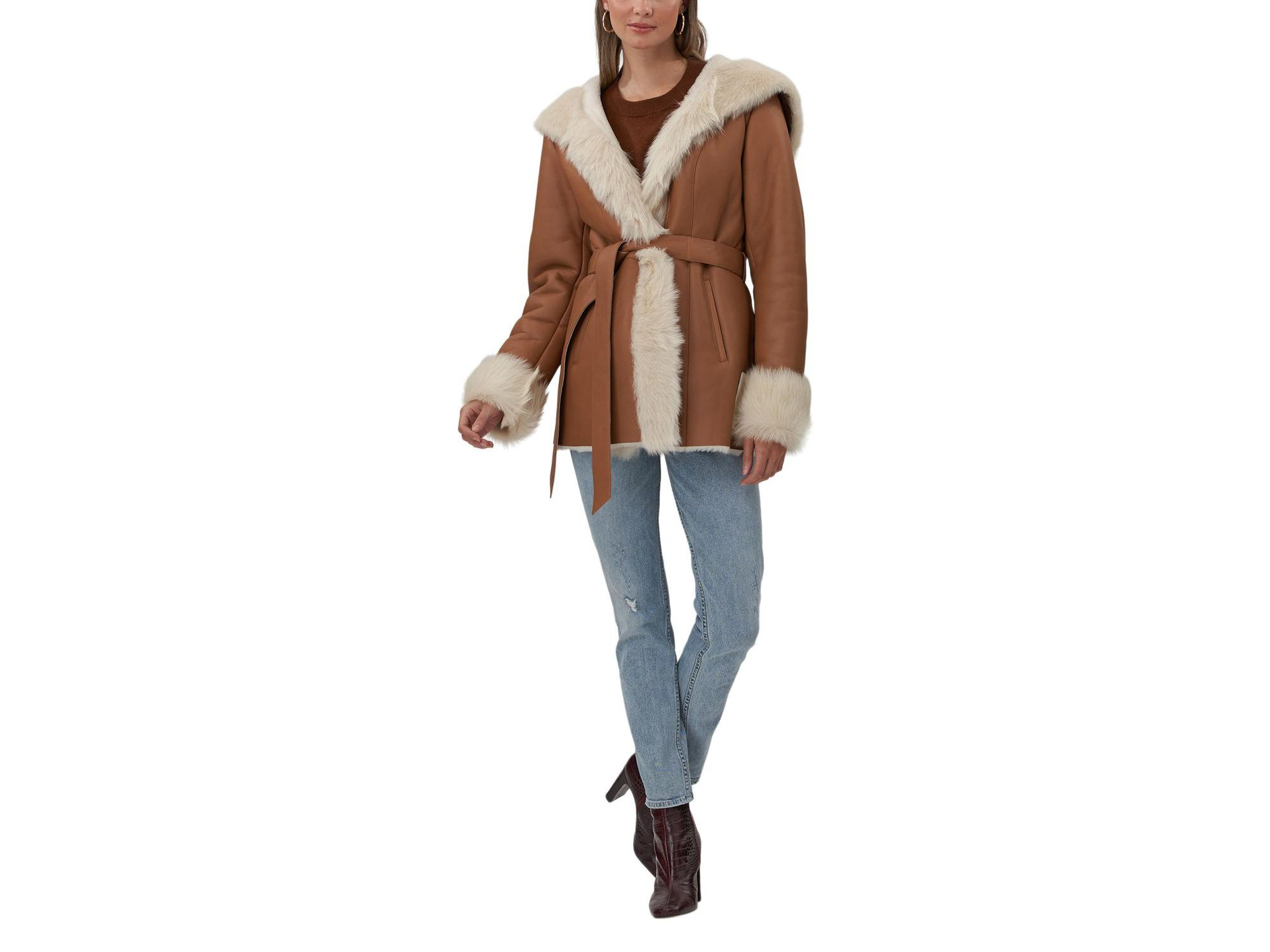 Hooded Shearling Lamb Jacket — Image 5