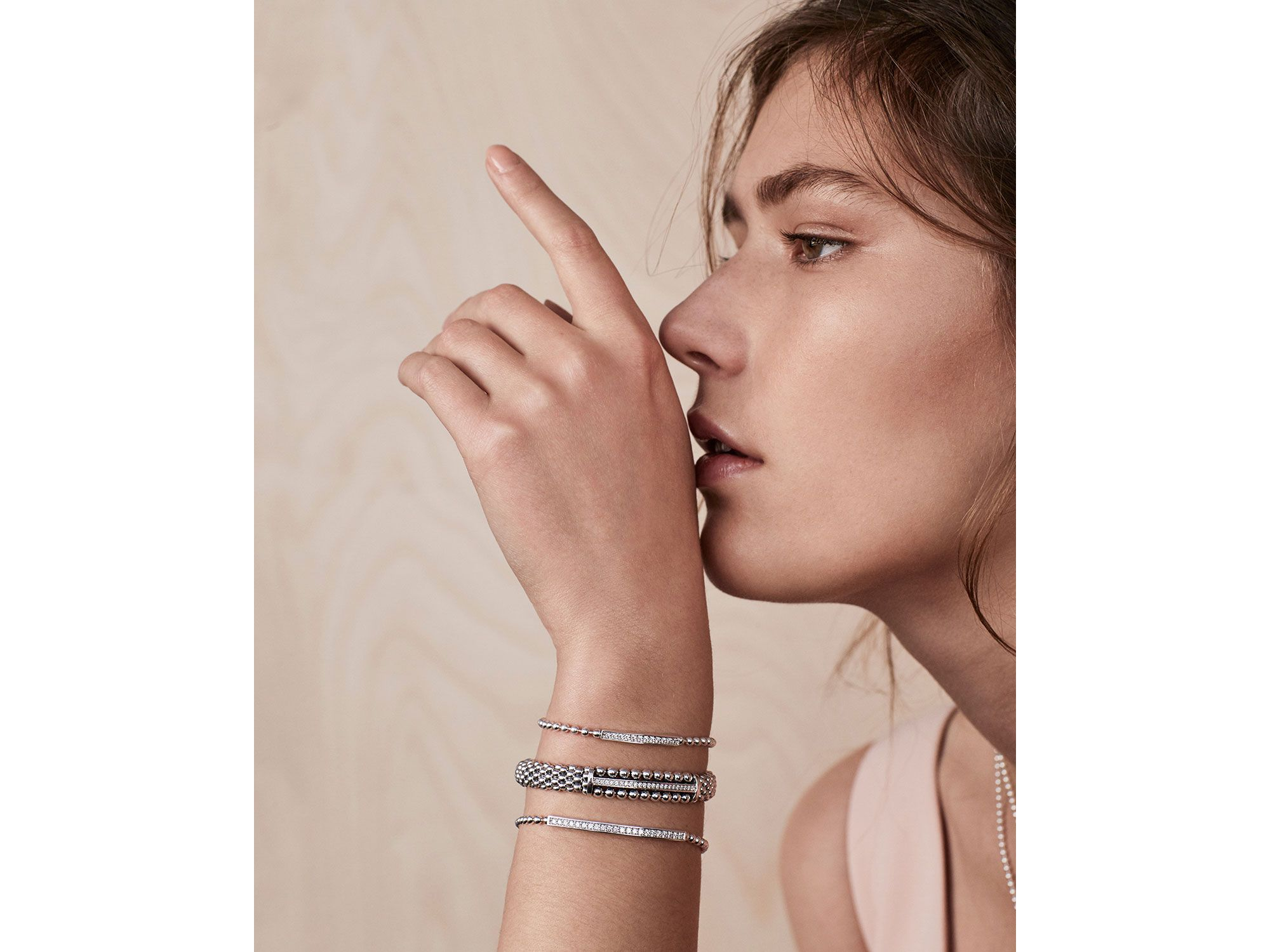 Sterling Silver Caviar Spark Diamond Bar Chain Bracelet — Image 3