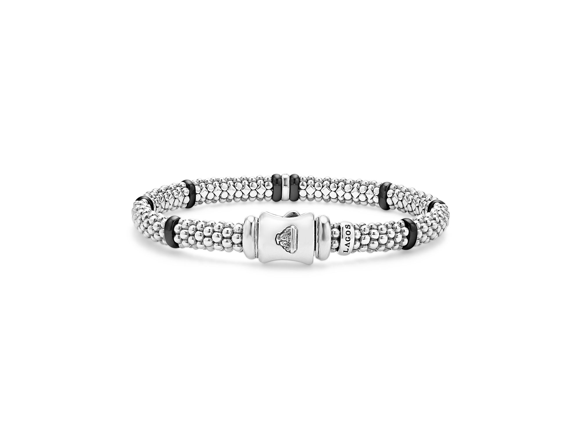 Single Station Diamond Black Caviar Bracelet in Sterling Silver — Image 5
