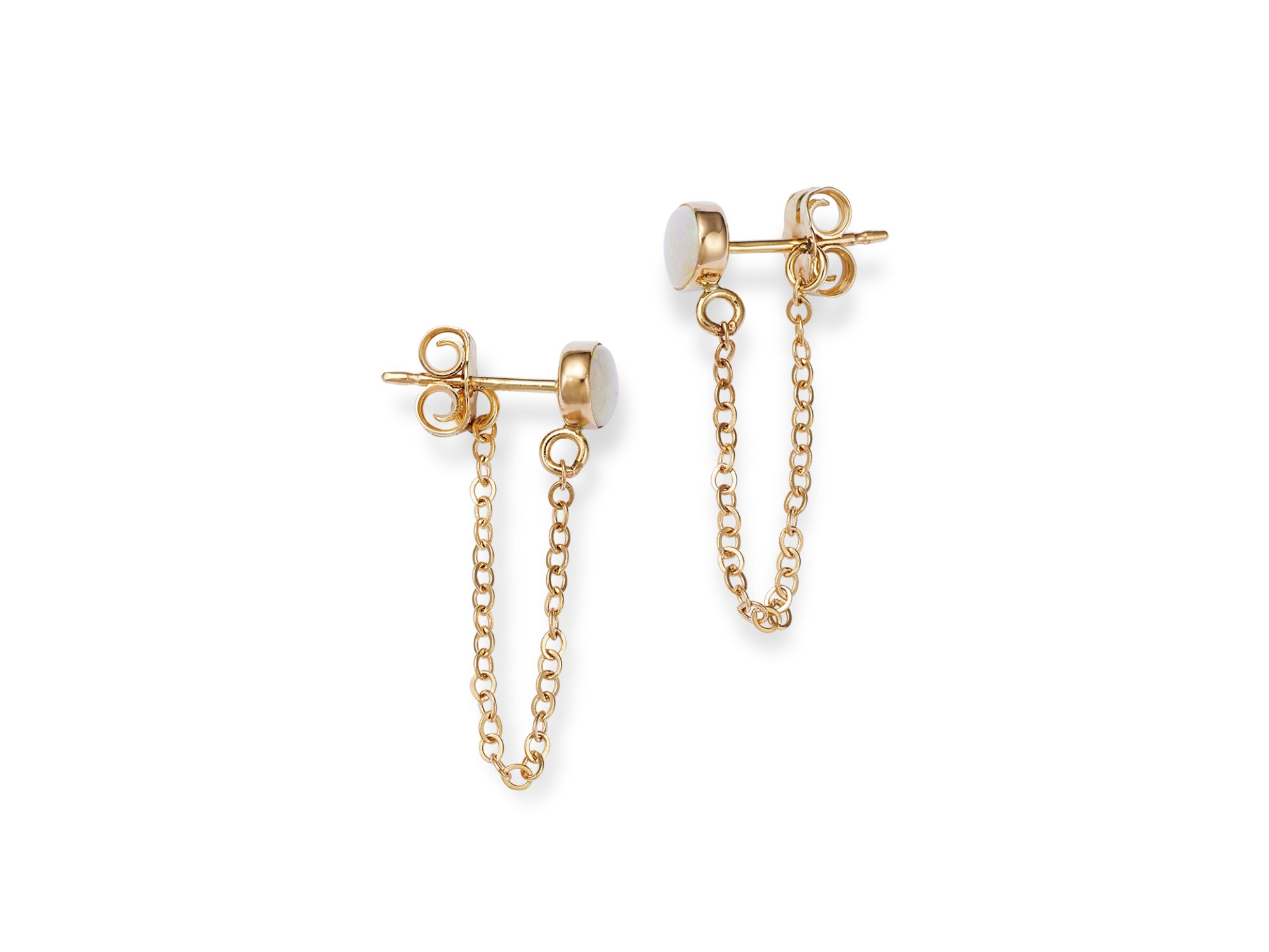 Opal Chain Drop Earrings in 14K Yellow Gold — Image 3
