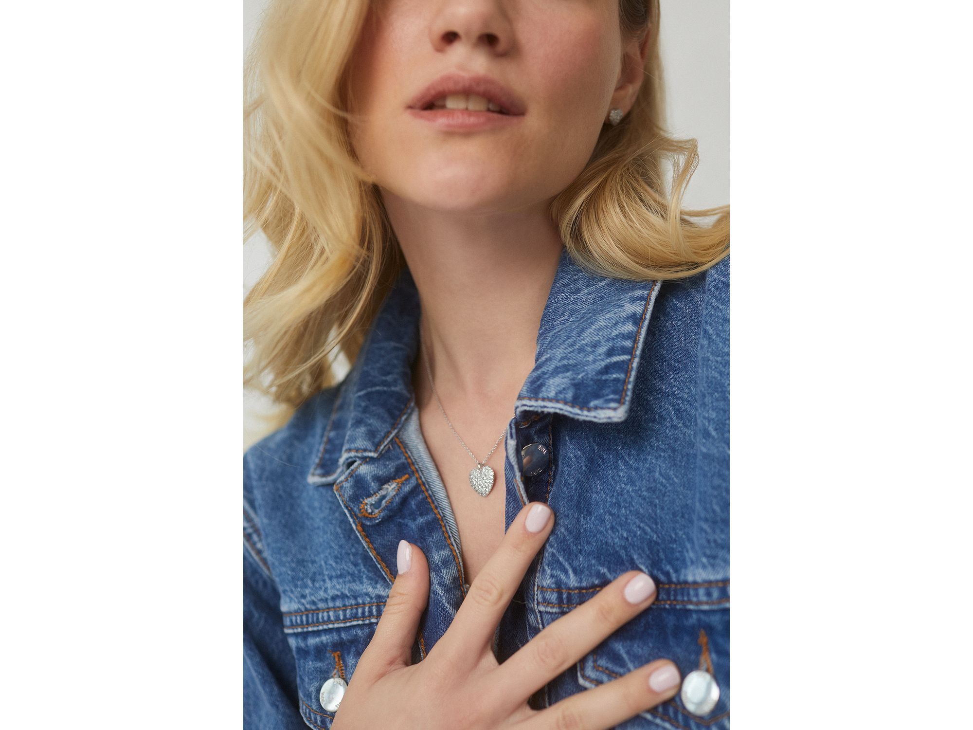 Cubic Zirconia Heart Pendant Necklace in Rhodium Plated, 16"-18" — Image 4