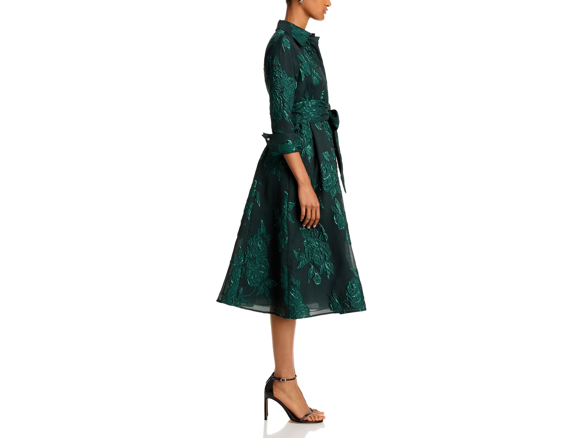 Metallic Jacquard Midi Shirt Dress — Image 7