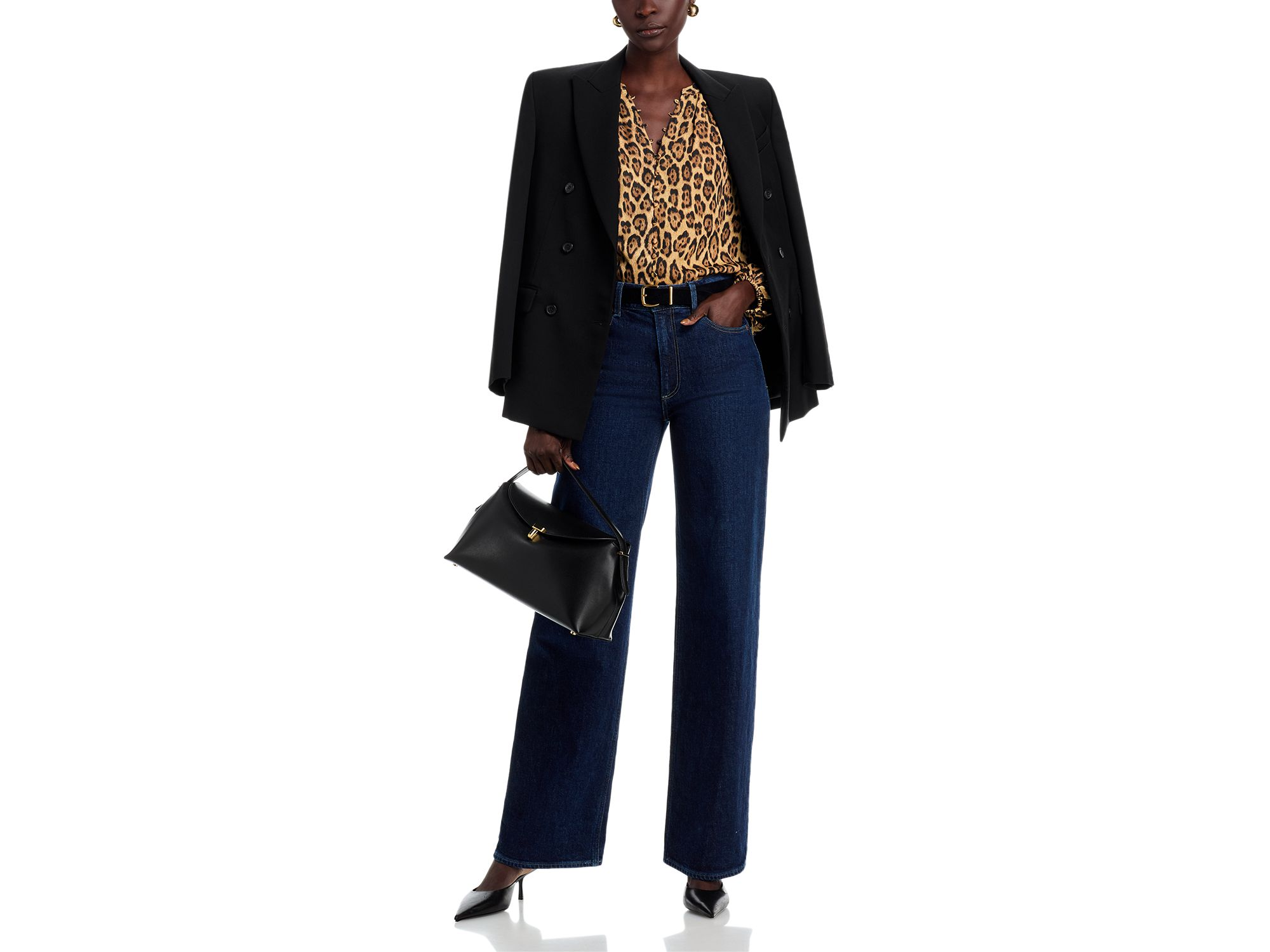 Split V Neck Leopard Print Button Down Blouse — Image 4