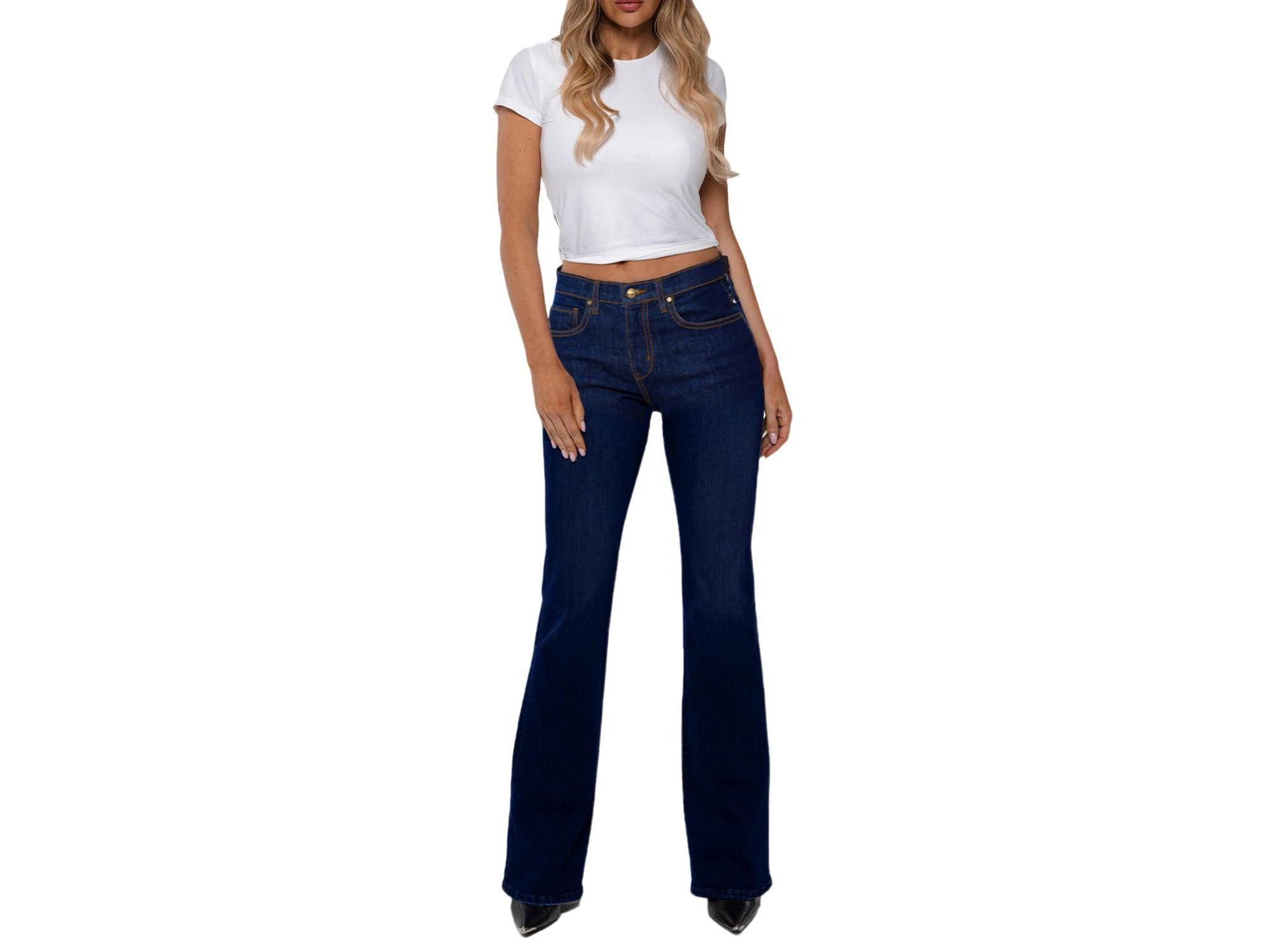 High Rise Isabella Mini Flare Jeans in Dark Blue — Image 4
