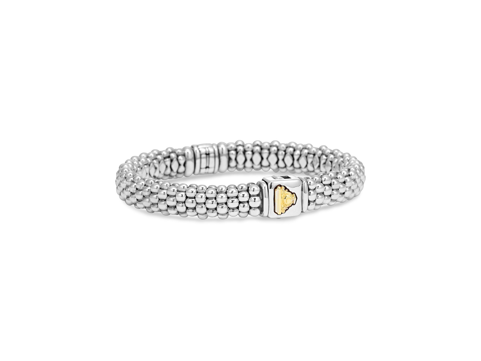 18K Yellow Gold and Sterling Silver Caviar Rope Bracelet with Diamonds — Image 4