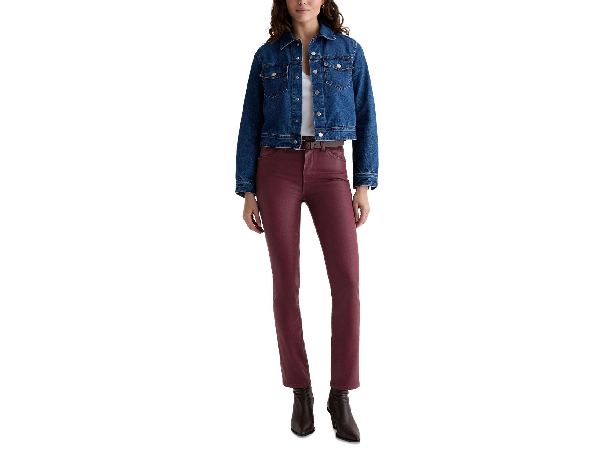 Mari Coated Mid Rise Slim Jeans in Winery — Image 4