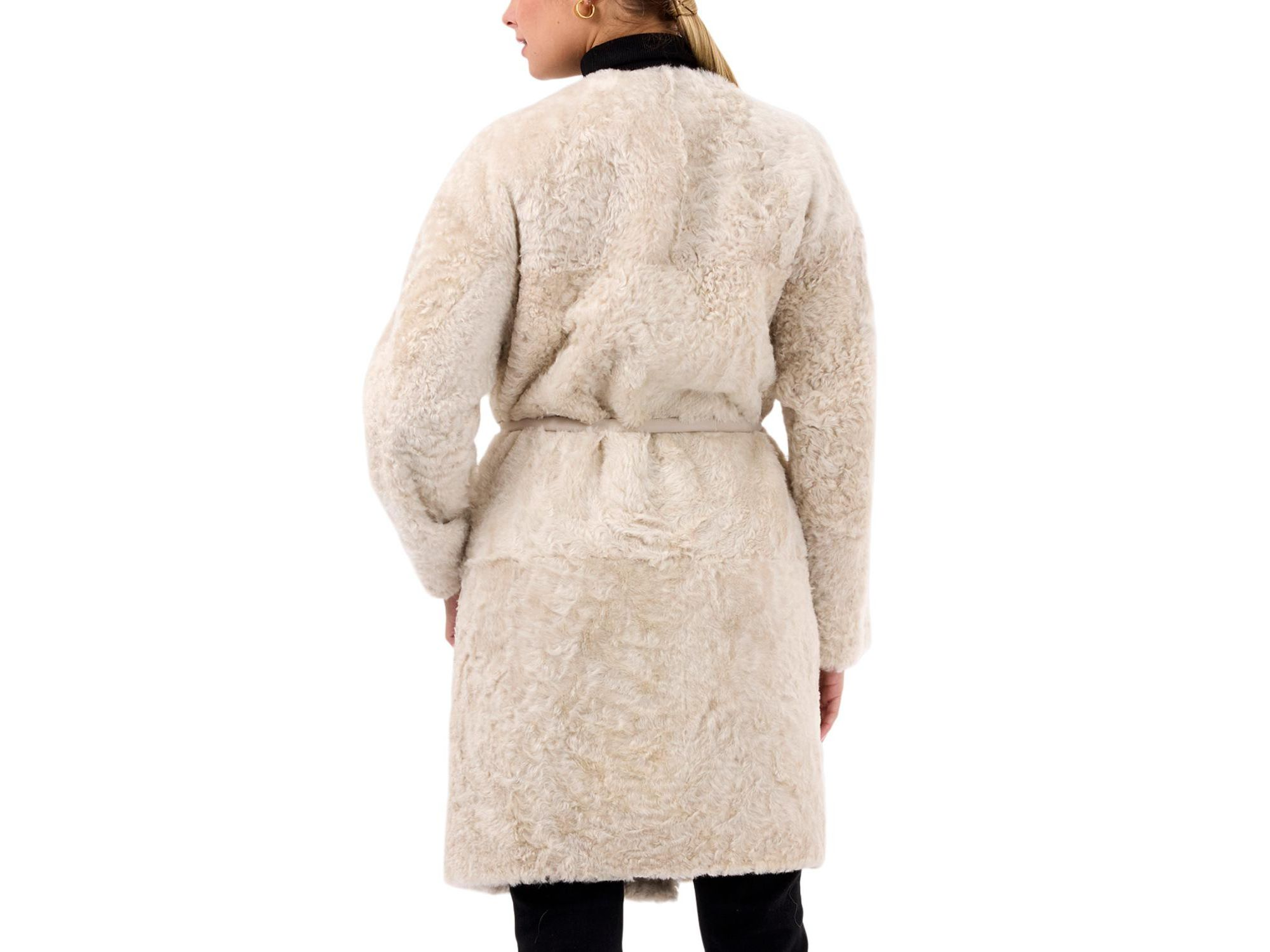 Reversible Collarless Shearling Coat — Image 4