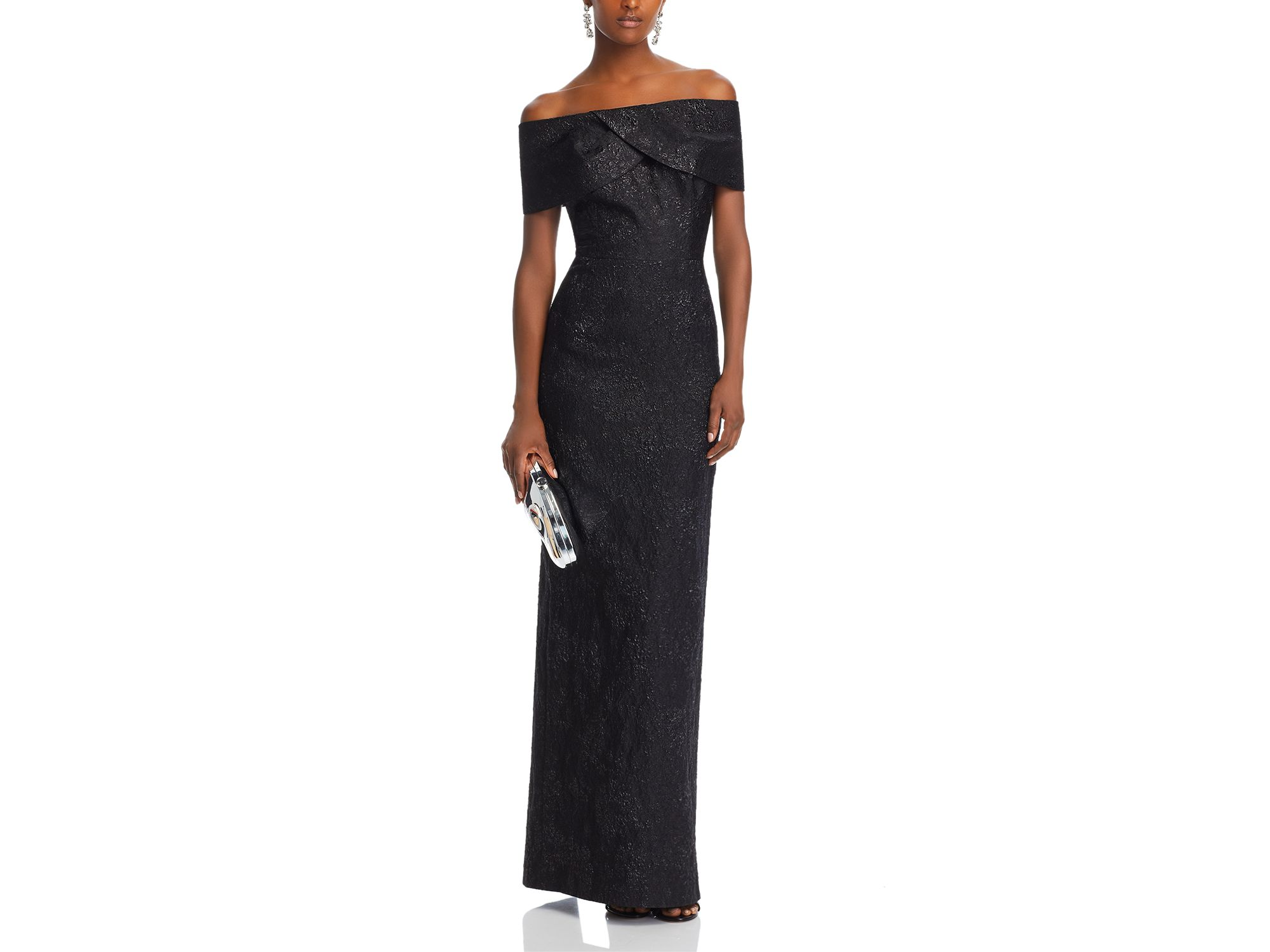 Metallic Off-the-Shoulder Jacquard Gown — Image 4