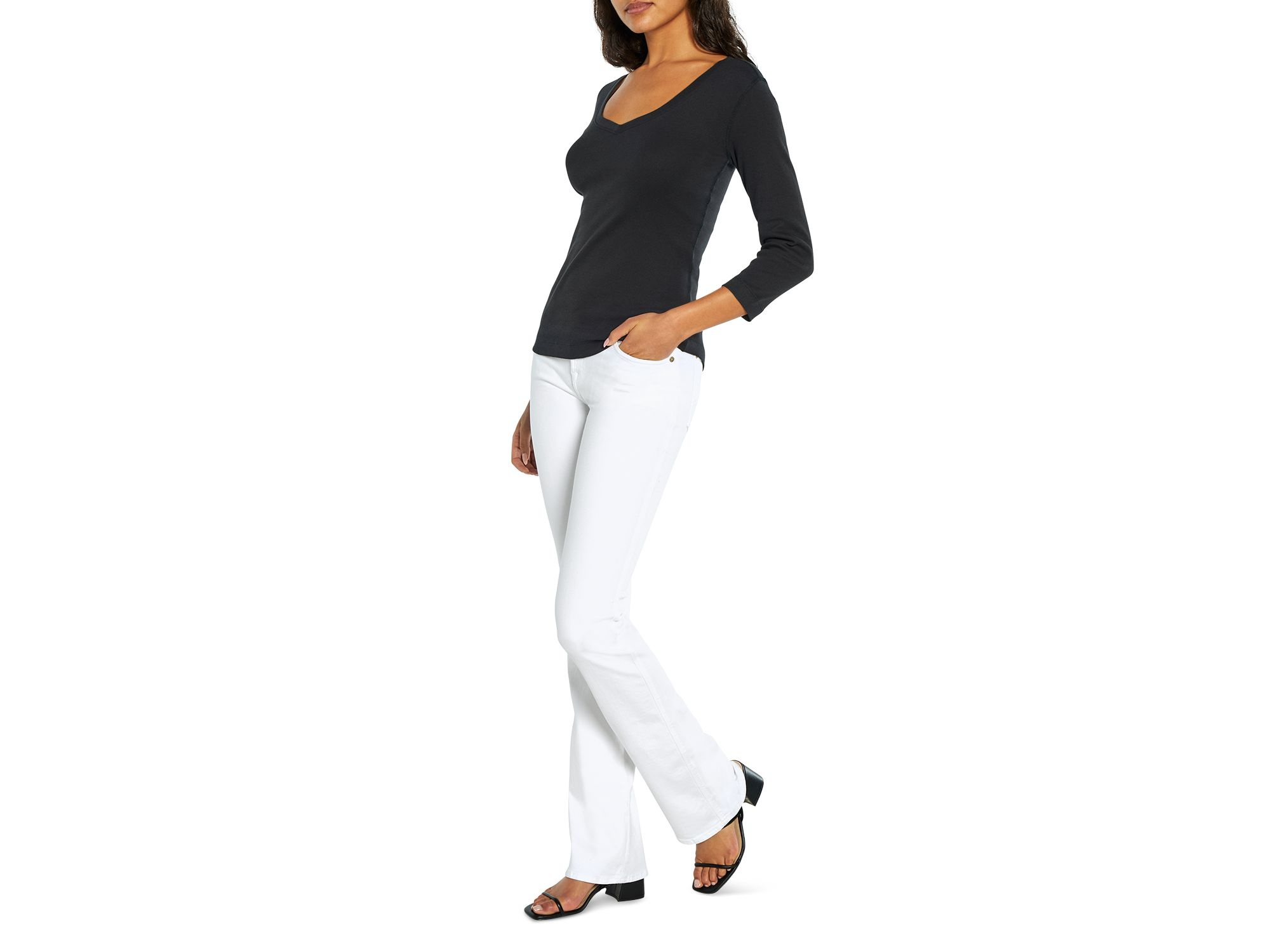 Cotton V Neck Three Quarter Sleeve Tee — Image 5