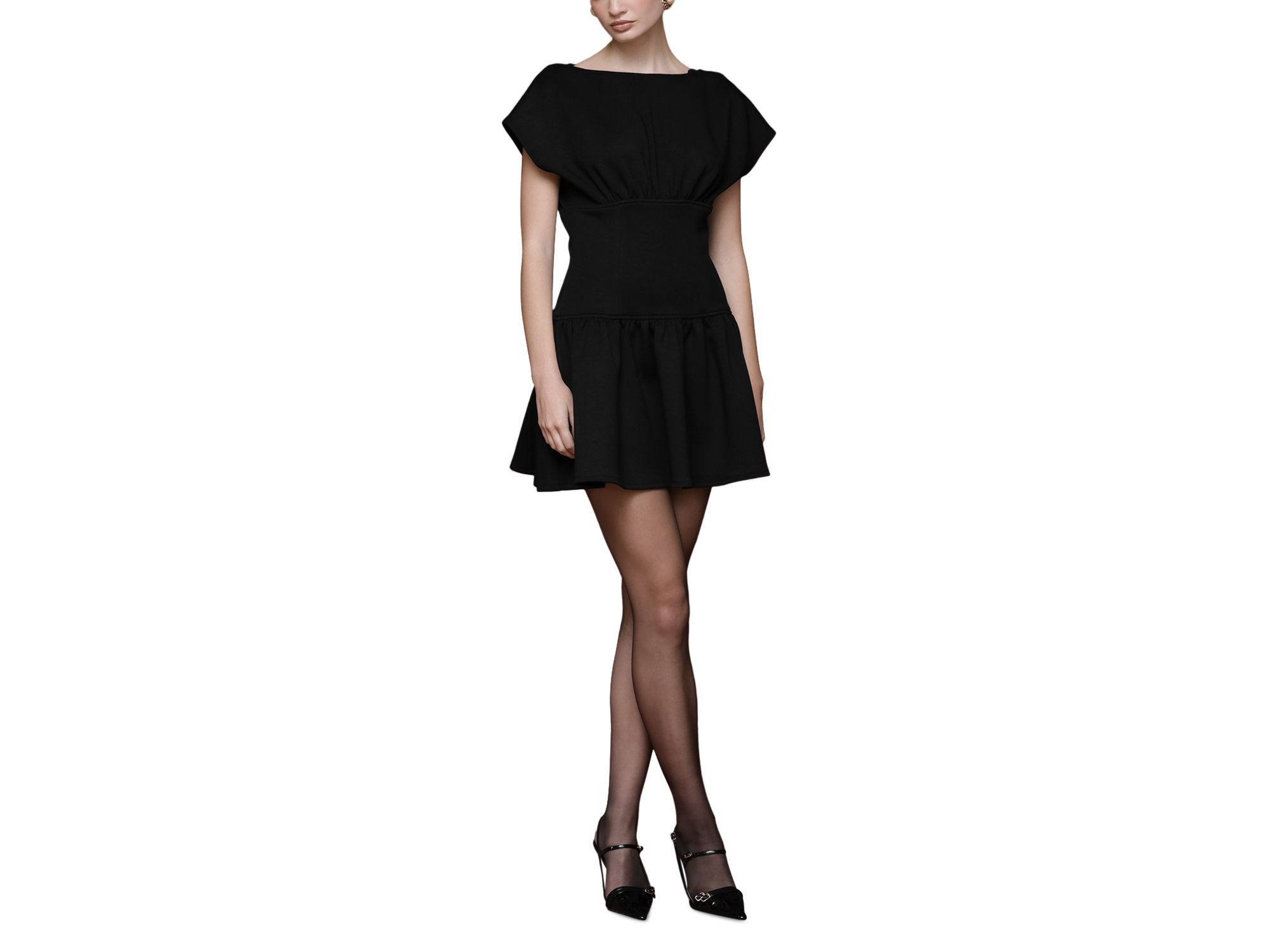 Boat Neck Drop Waist Mini Dress — Image 6