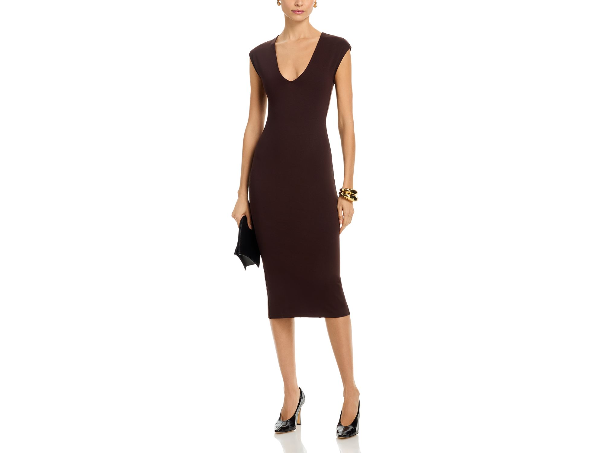 V Neck Ponte Short Sleeved Midi Dress - Exclusive — Image 3