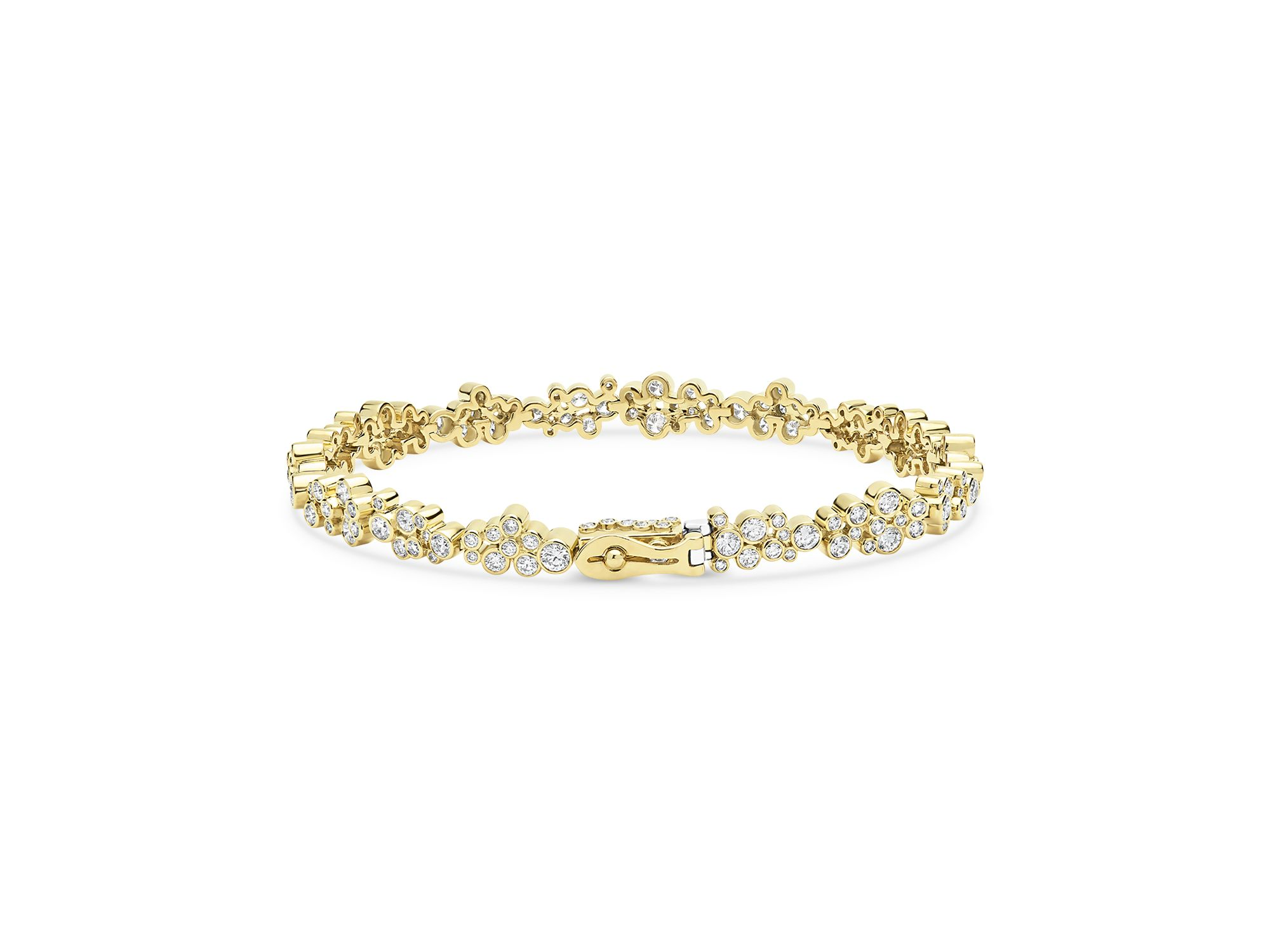 18K Yellow Gold Fizz Diamond Bezel Cluster Tennis Bracelet — Image 5