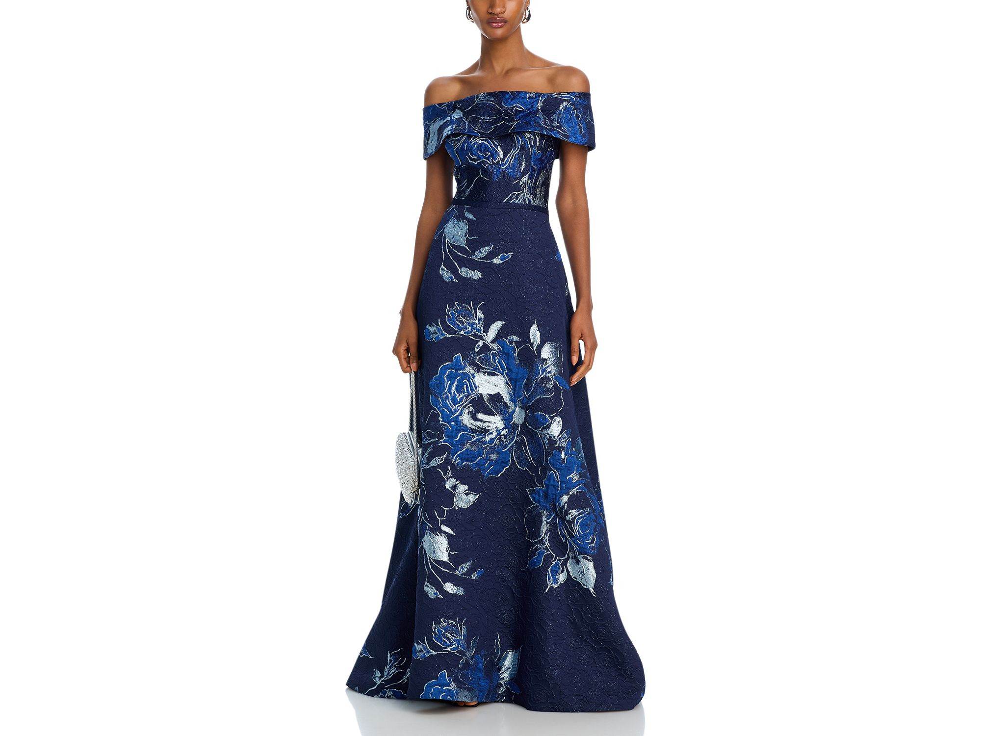 Off-the-Shoulder Metallic Floral Jacquard Gown — Image 4