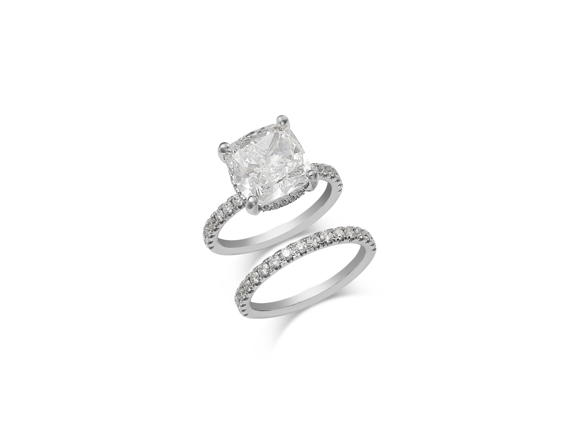 Certified Lab Grown Cushion Cut Diamond Bridal Set with Engagement Ring and Wedding Band in 18K White Gold, 7.2 tcw — Image 4