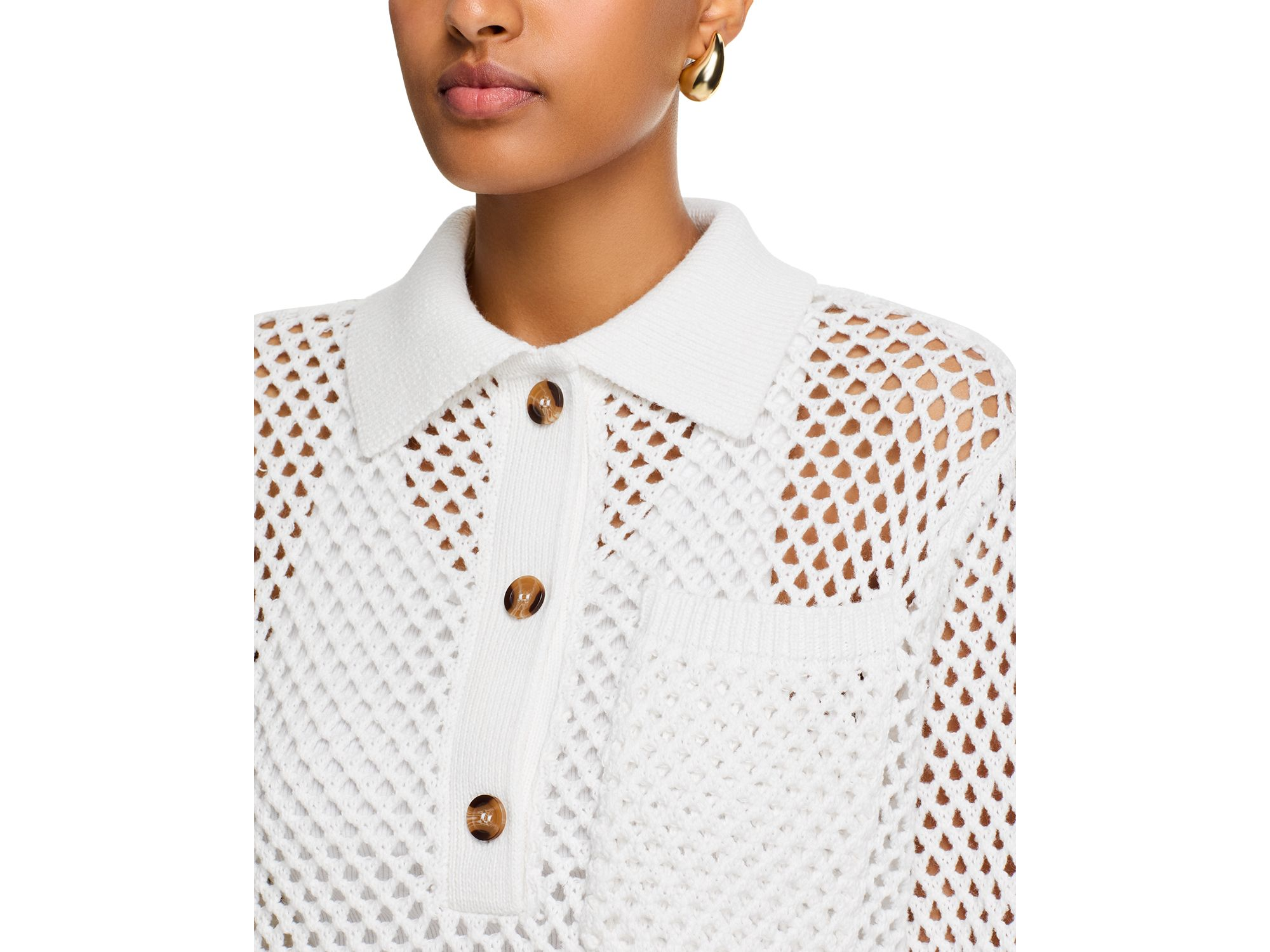 Open Stitch Crochet Polo Sweater - Exclusive — Image 3