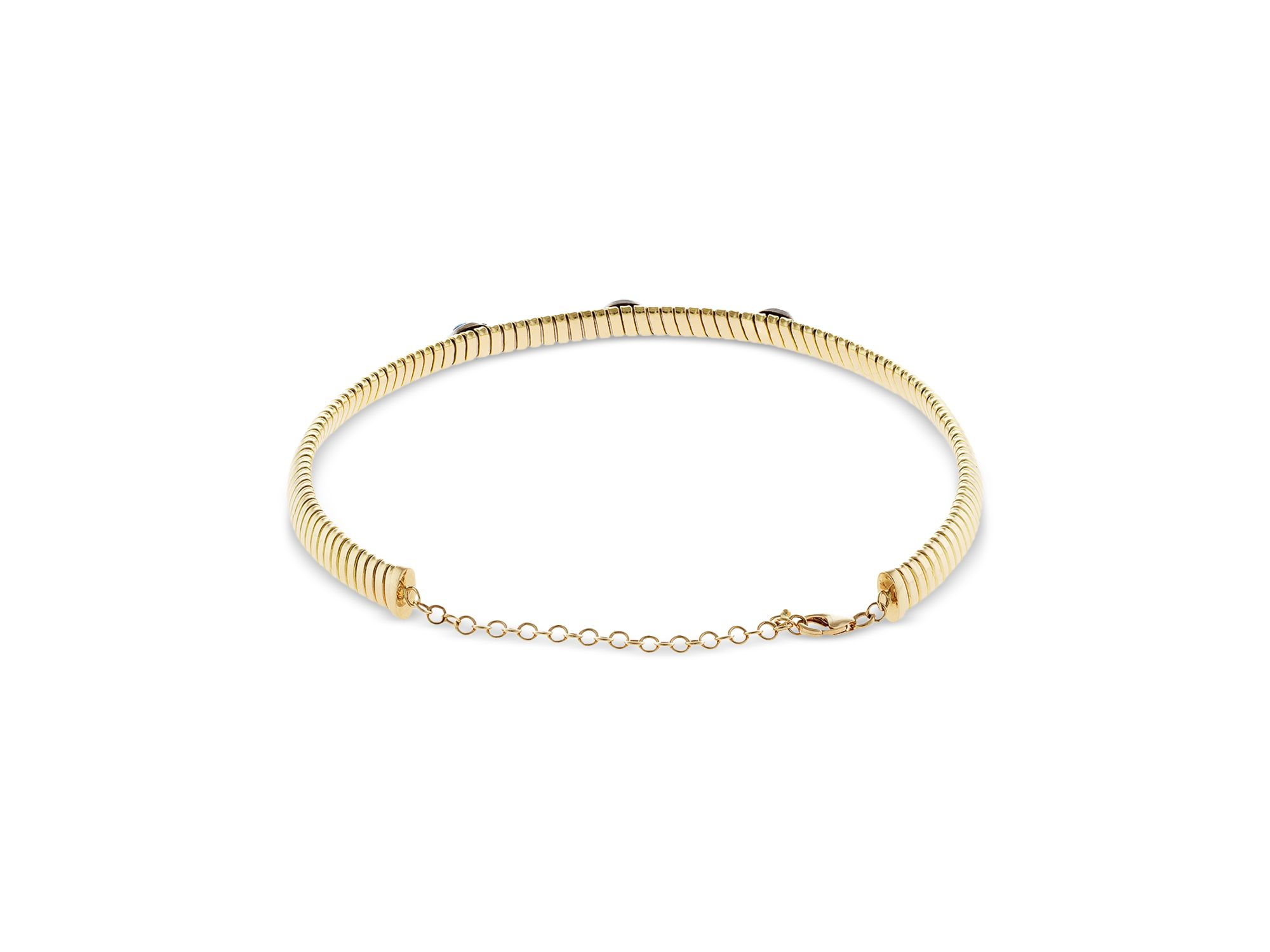 18K Yellow Gold Via Giardino Stone & Diamond Tubogas Triple Domed Collar Necklace, 12"-15" — Image 3