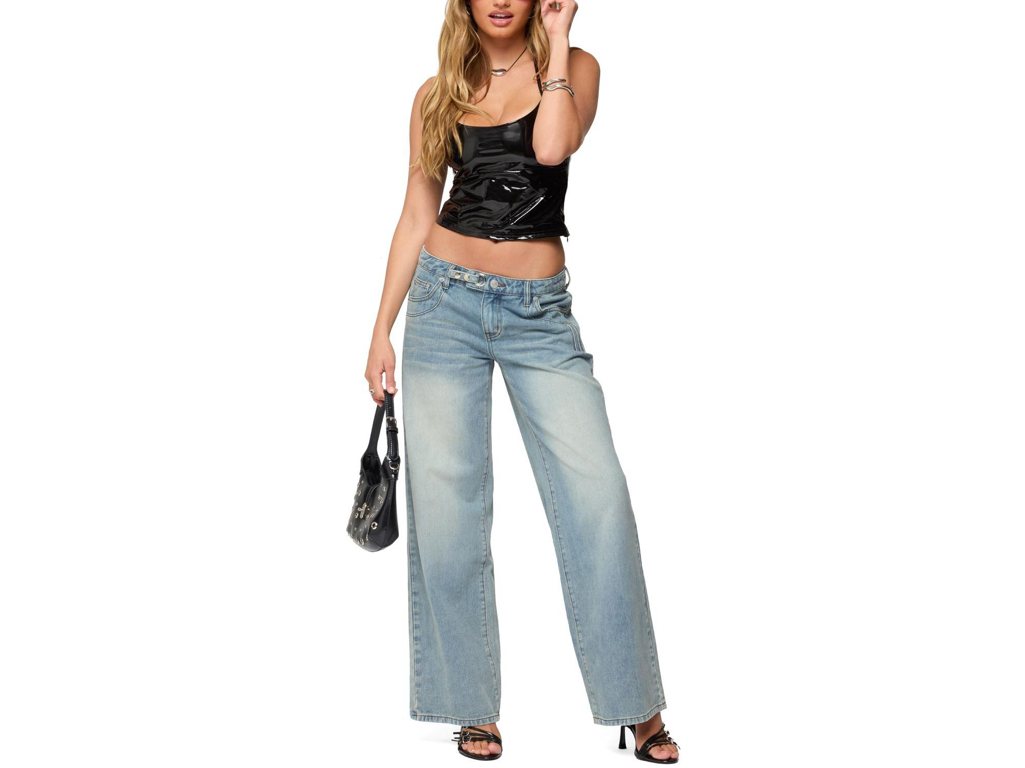 Celia Grommet Washed Low Rise Light Rinse Wash Jeans — Image 4