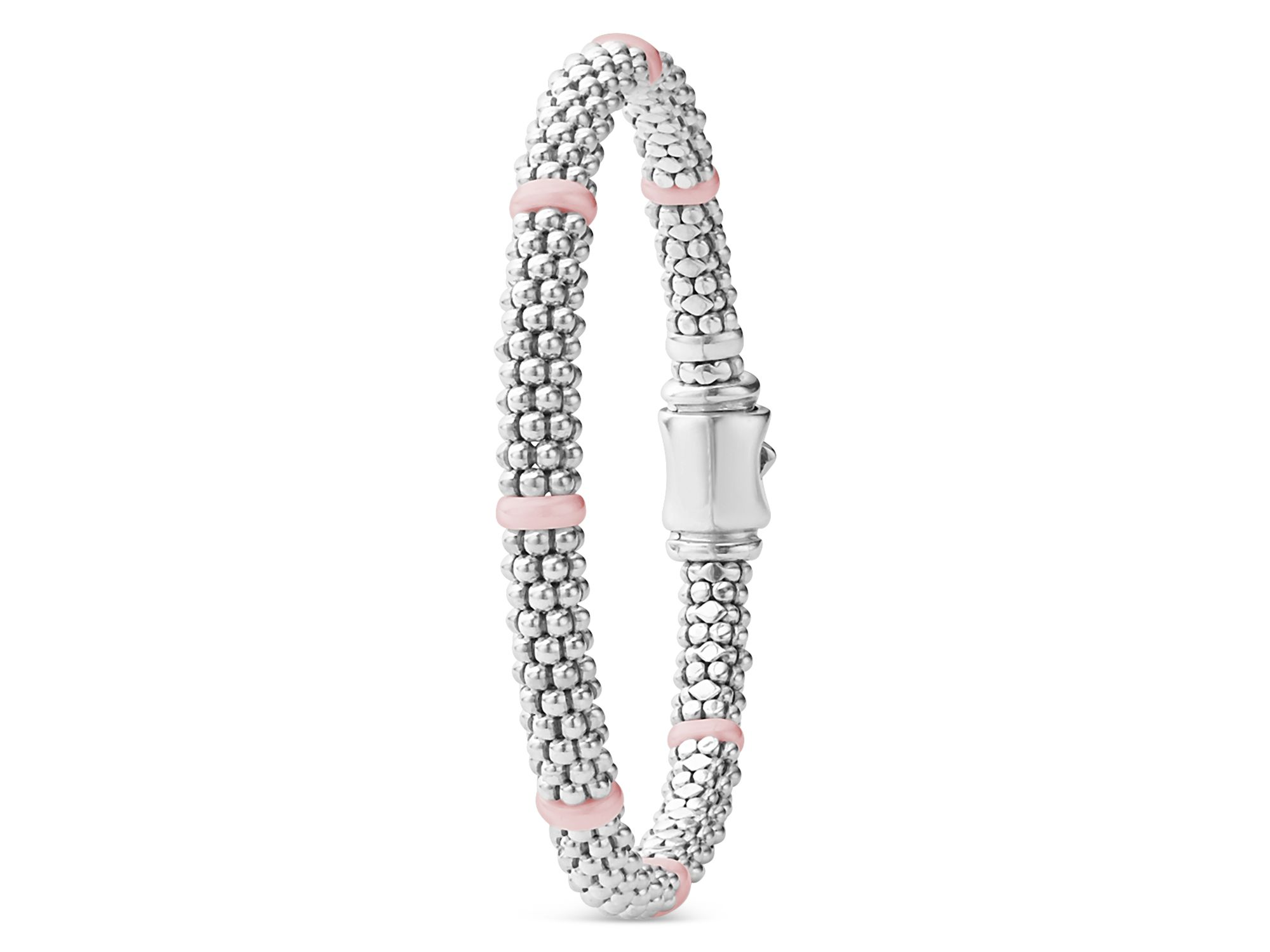 Sterling Silver Pink Caviar Pink Ceramic Bead Link Bracelet — Image 3