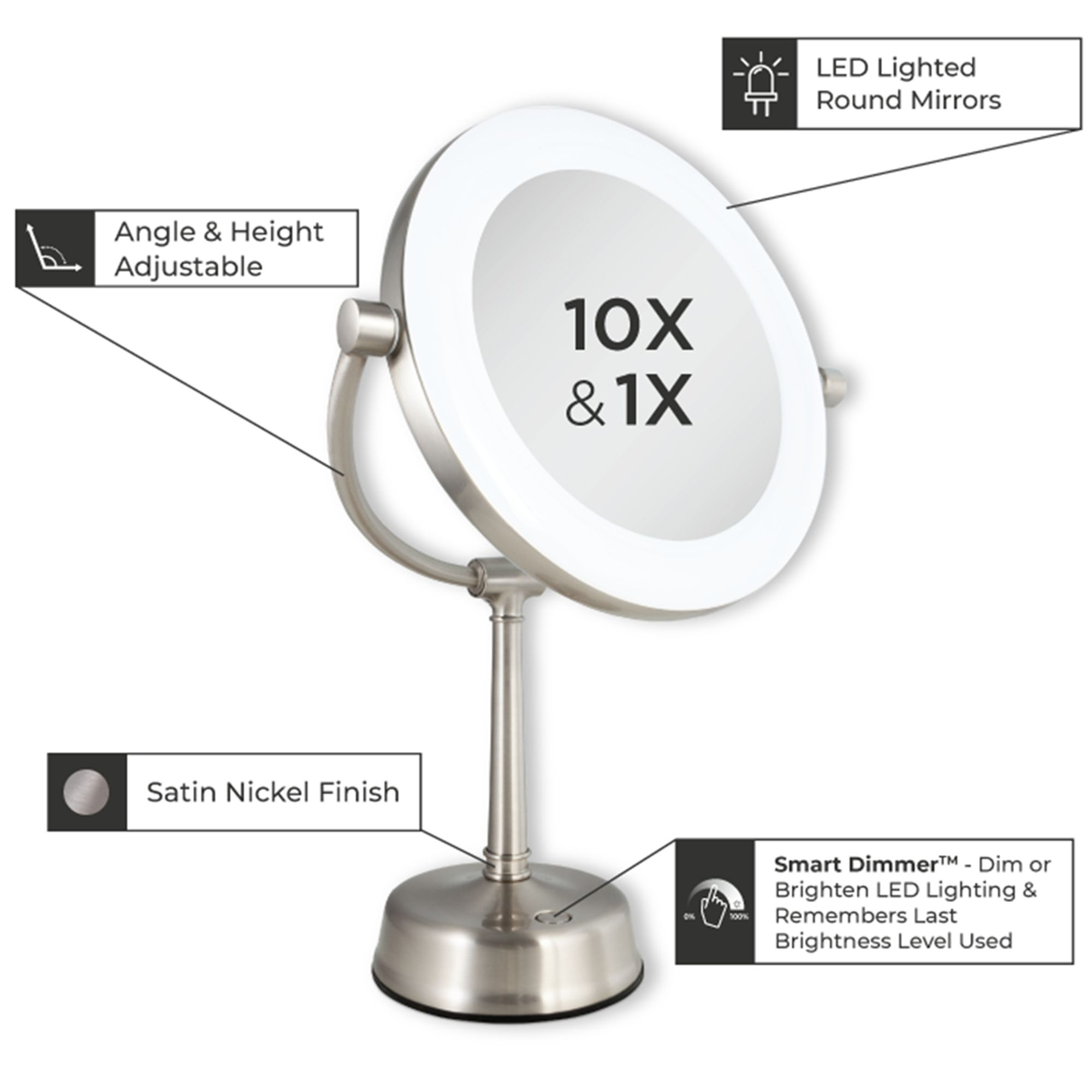 Lexington Customizable Sunlight LED Lighted Vanity Mirror, 10X/1X Magnification — Image 6