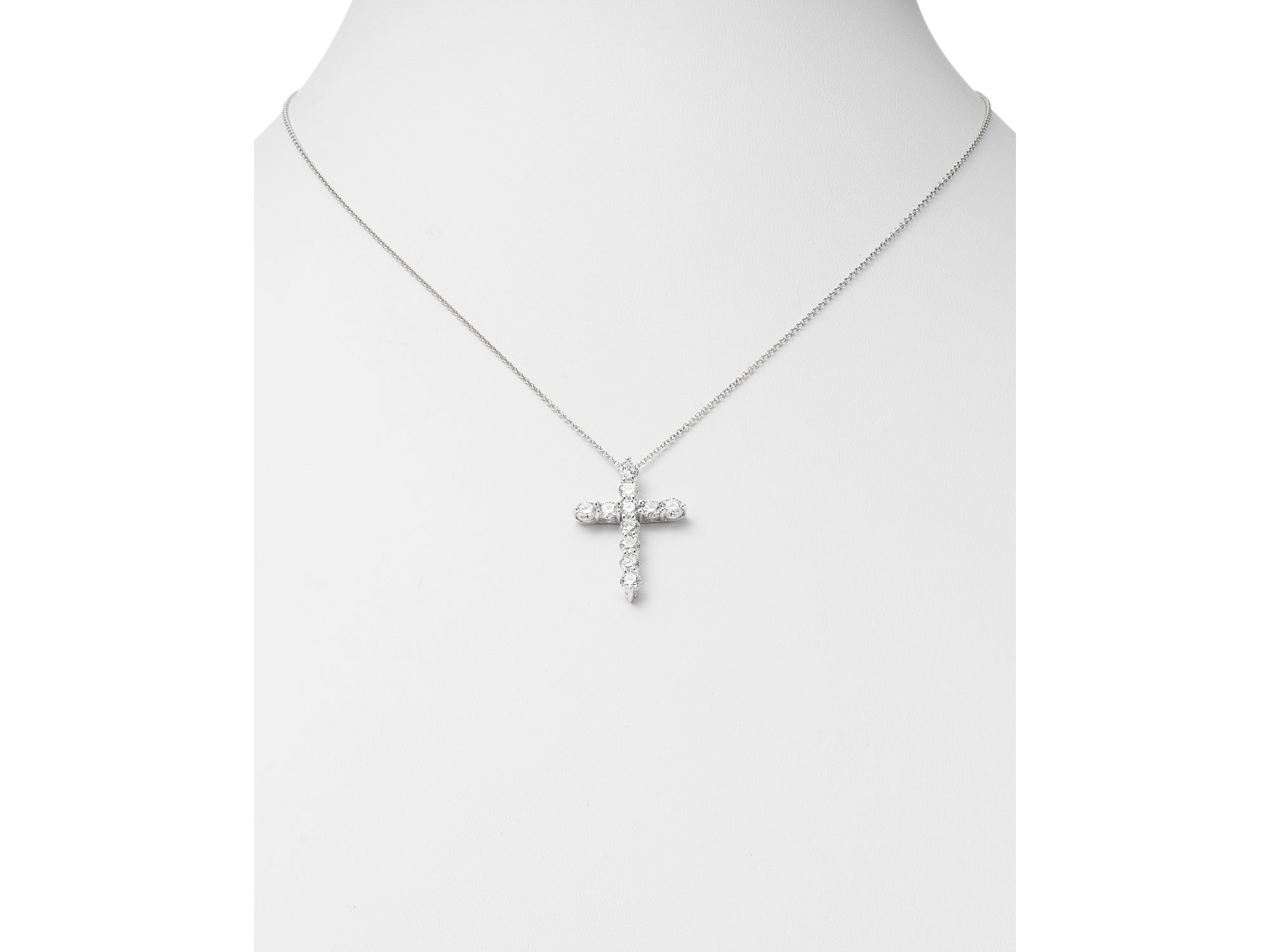 Diamond Cross Pendant Necklace in 14K White Gold, 1.75 tcw — Image 3