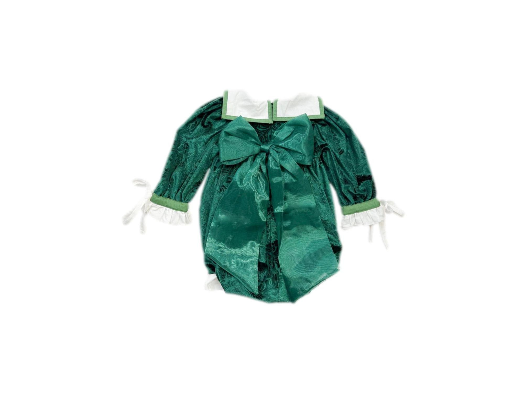 Unisex Petite Maison Everly Damask Green Velour Romper — Image 3
