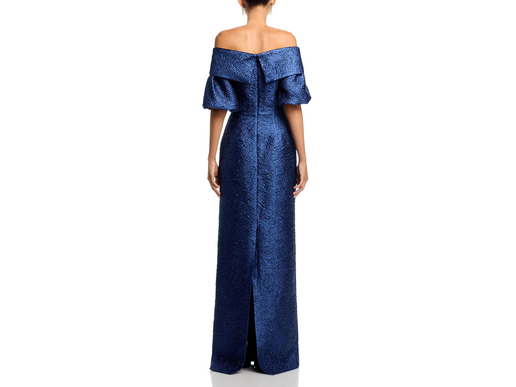 Metallic Jacquard Puff Sleeve Gown — Image 4