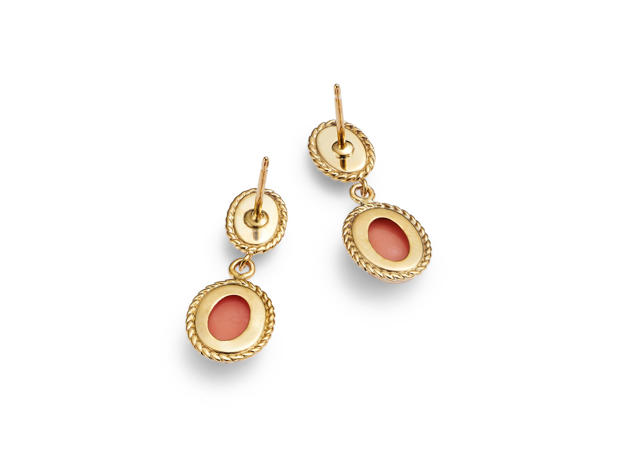 Opal & Coral Double Drop Earrings in 14K Yellow Gold — Image 3