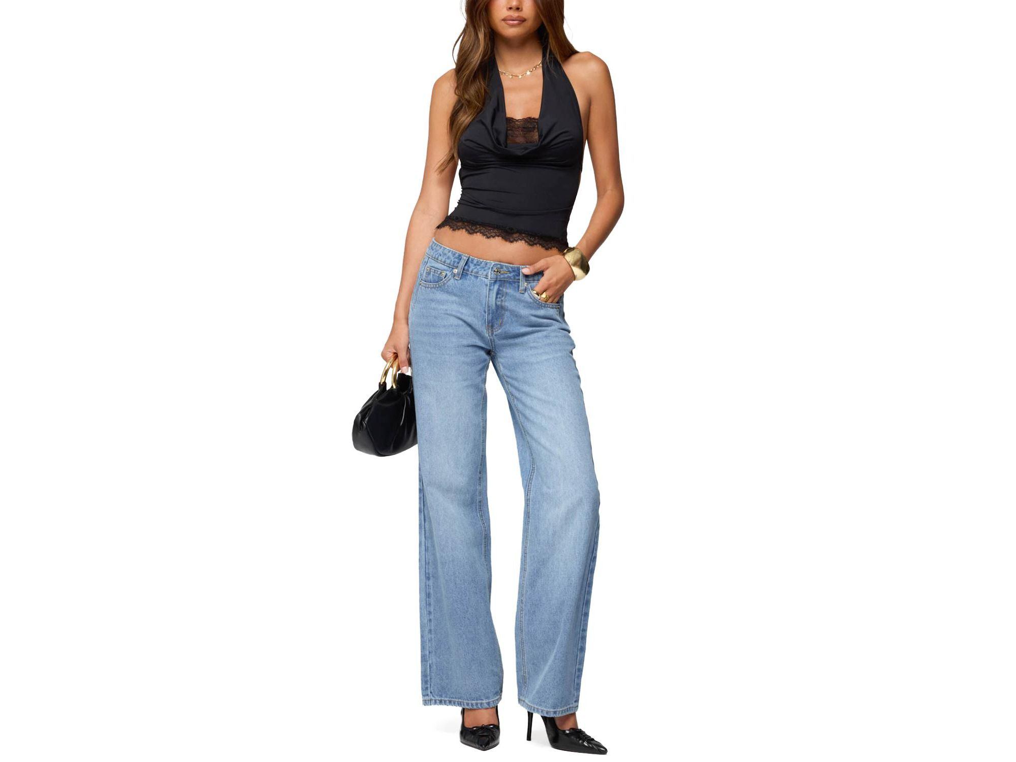 Layered Lacey Cowl Neck Halter Top — Image 4