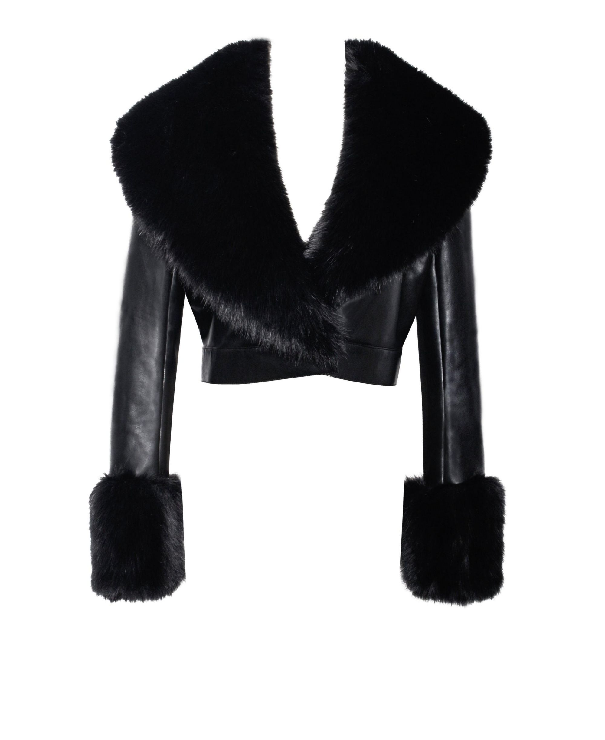Ziah Cropped Faux Leather Jacket with Fur Collar — Image 10