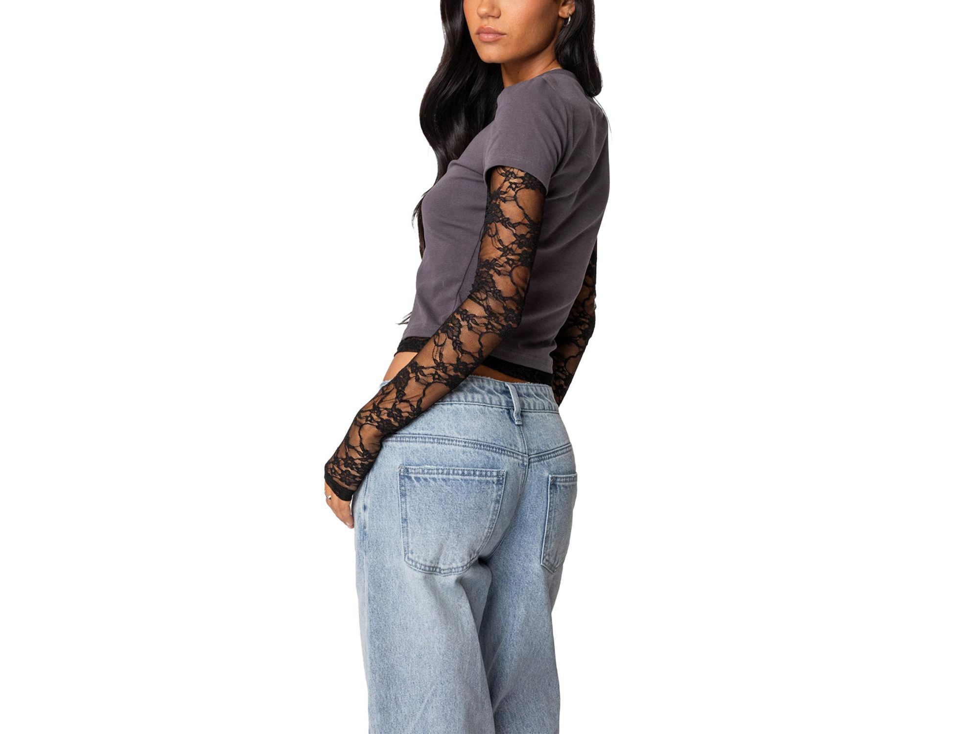 Layered Lace Sleeve T Shirt — Image 3
