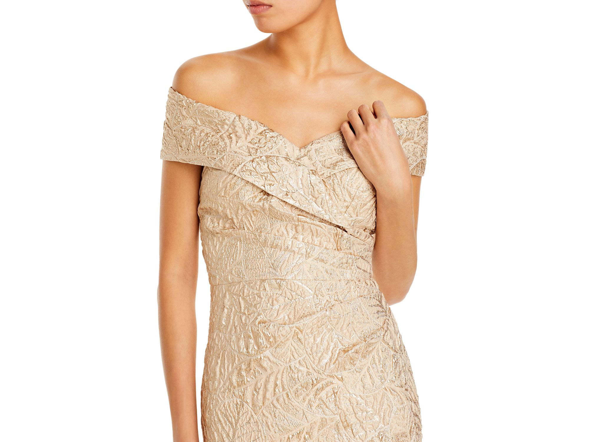 Metallic Jacquard Off-the-Shoulder Gown — Image 3