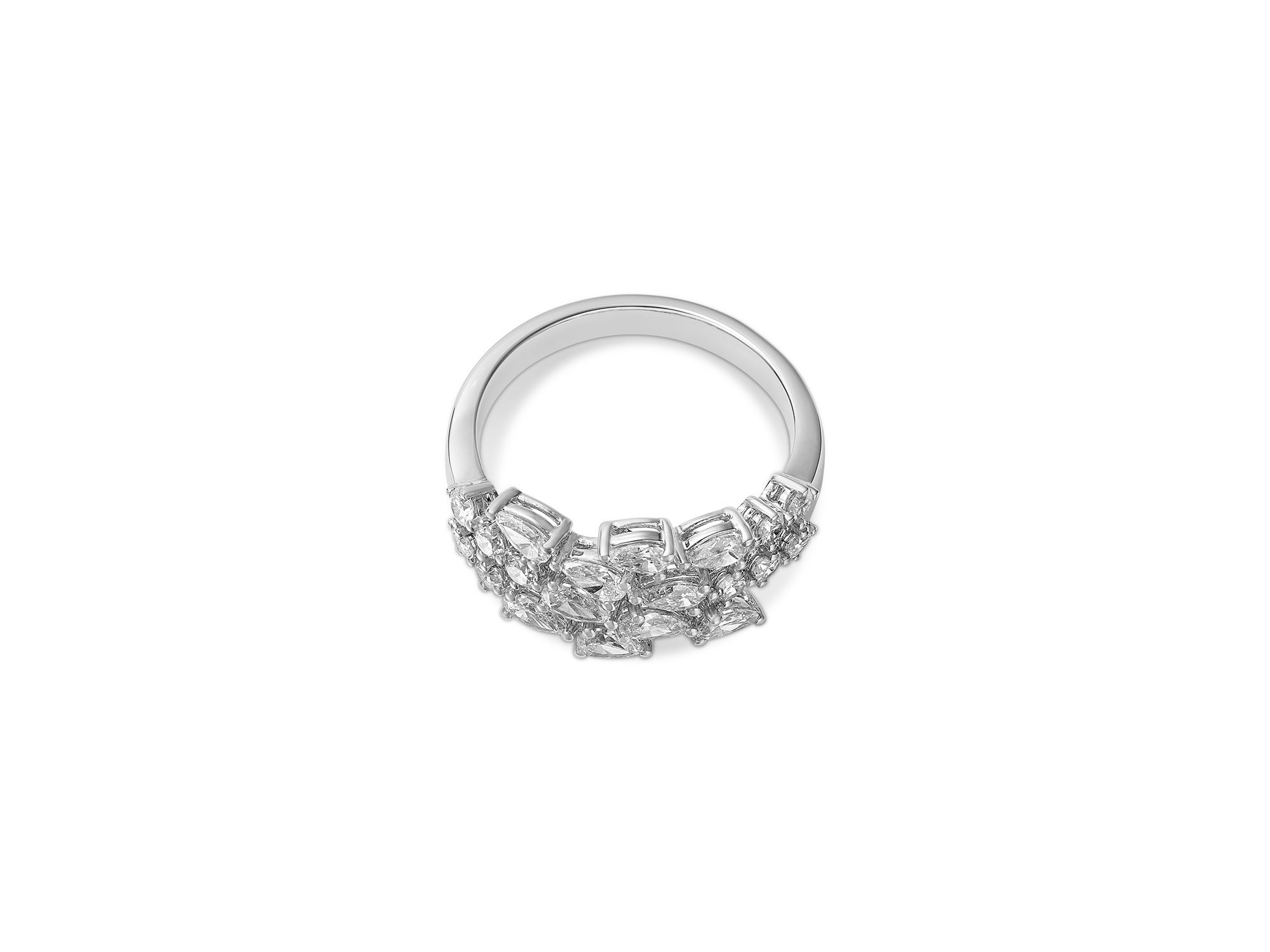 Diamond Pear & Round Cluster Bypass Ring in 18K White Gold, 1.45 tcw — Image 3
