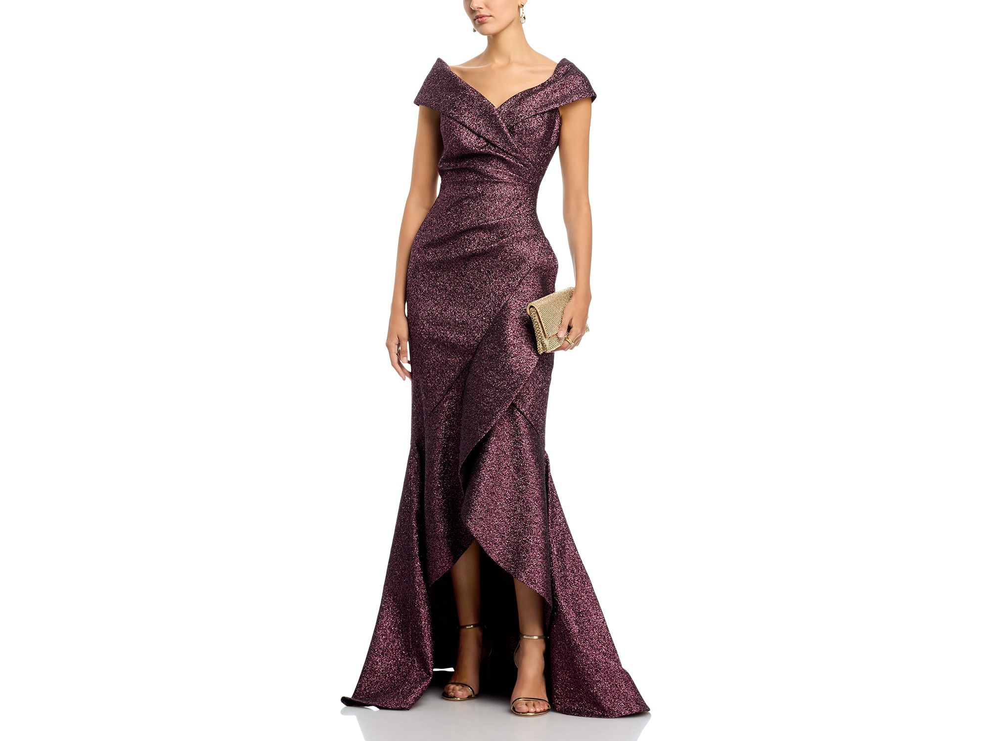 Metallic Jacquard Ruffle Gown — Image 4
