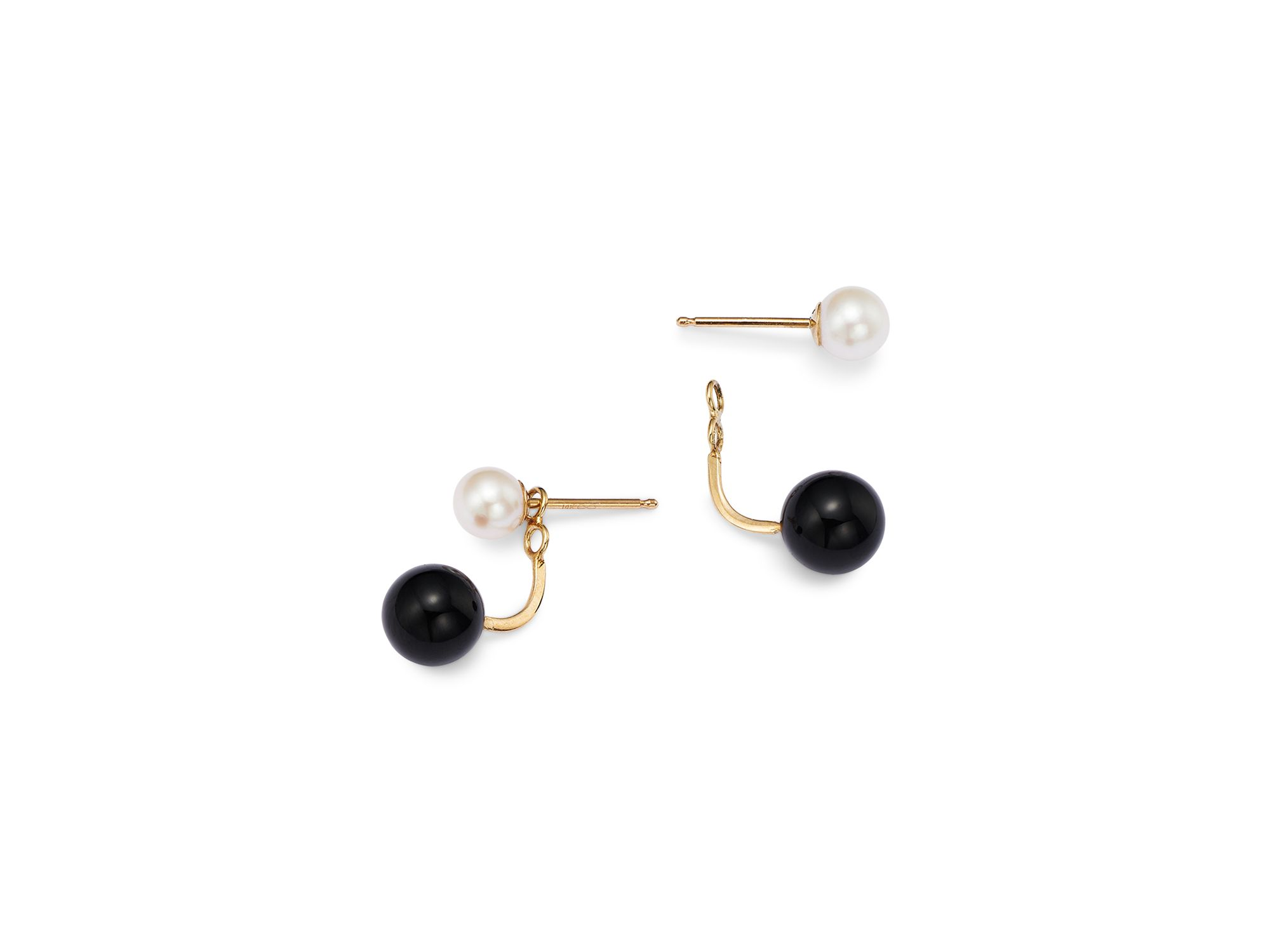 Onyx & Cultured Freshwater Pearl Front-to-Back Drop Earrings in 14K Yellow Gold — Image 4