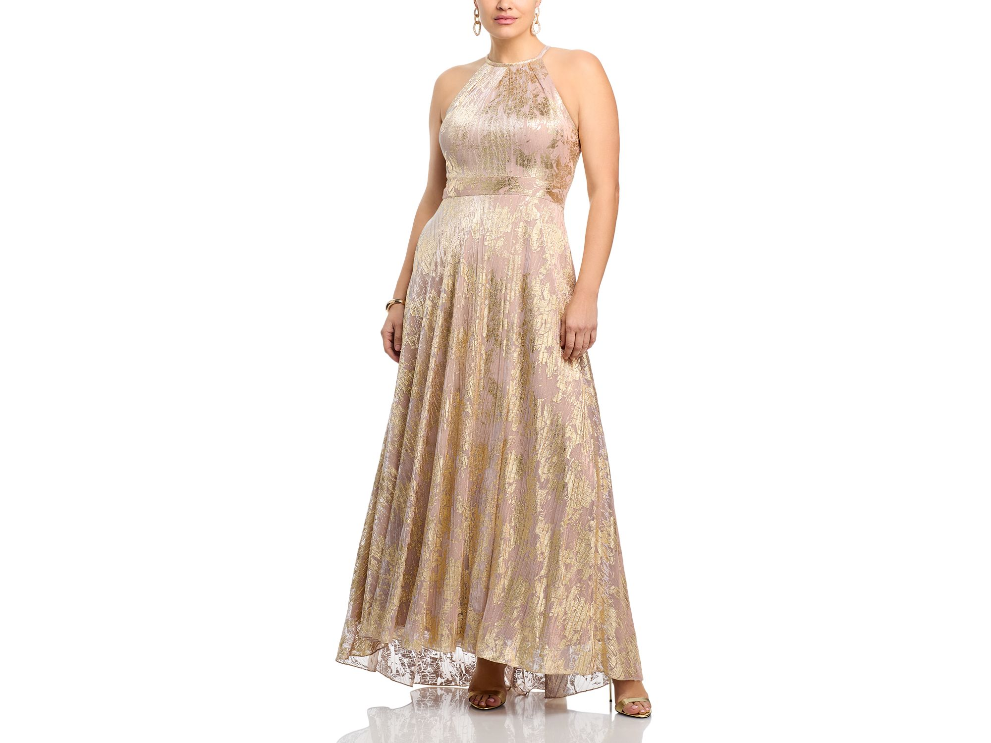 Foil Knit Metallic Halter Gown - Exclusive — Image 4