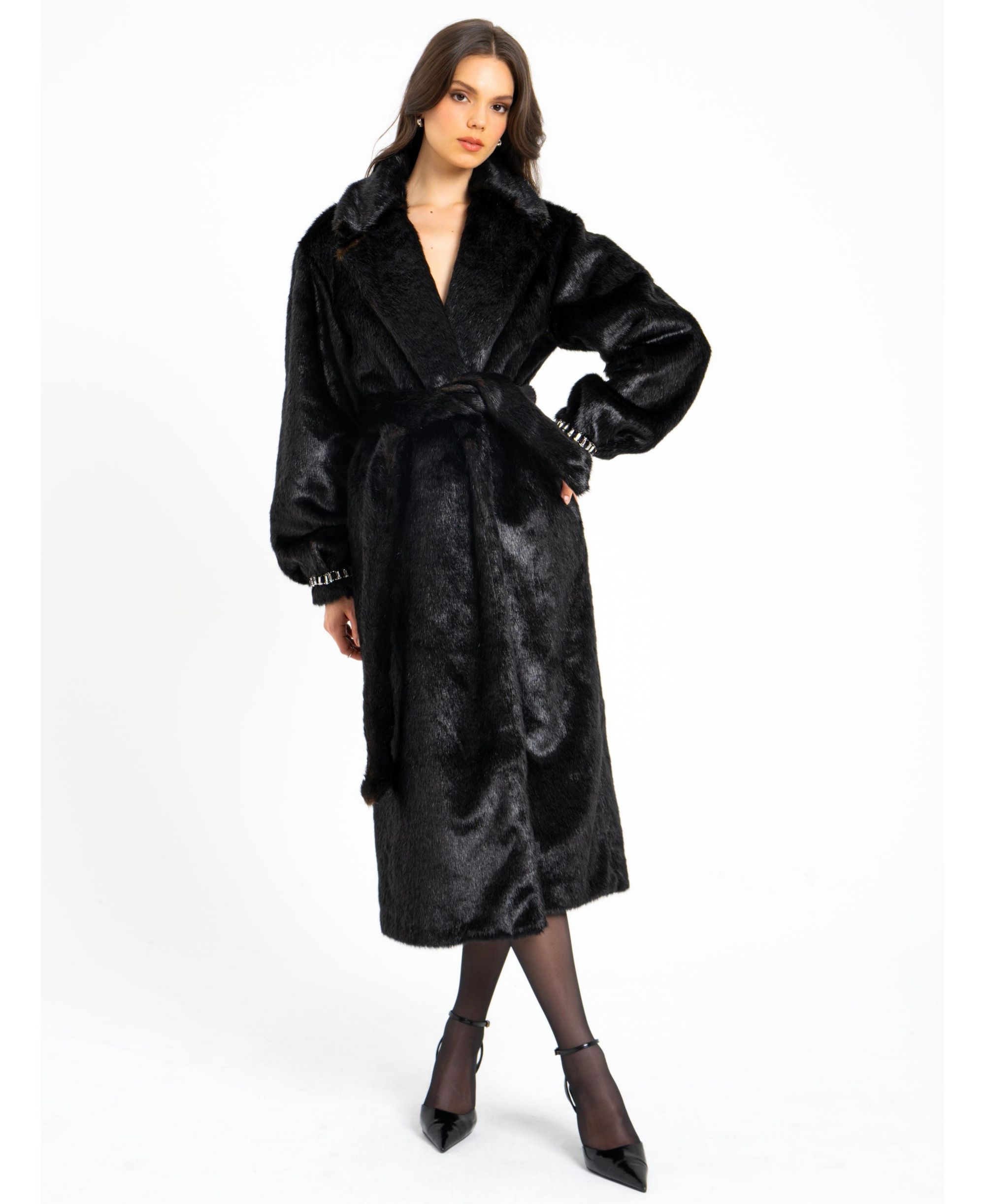 Yahia Long Faux Mink Coat — Image 9