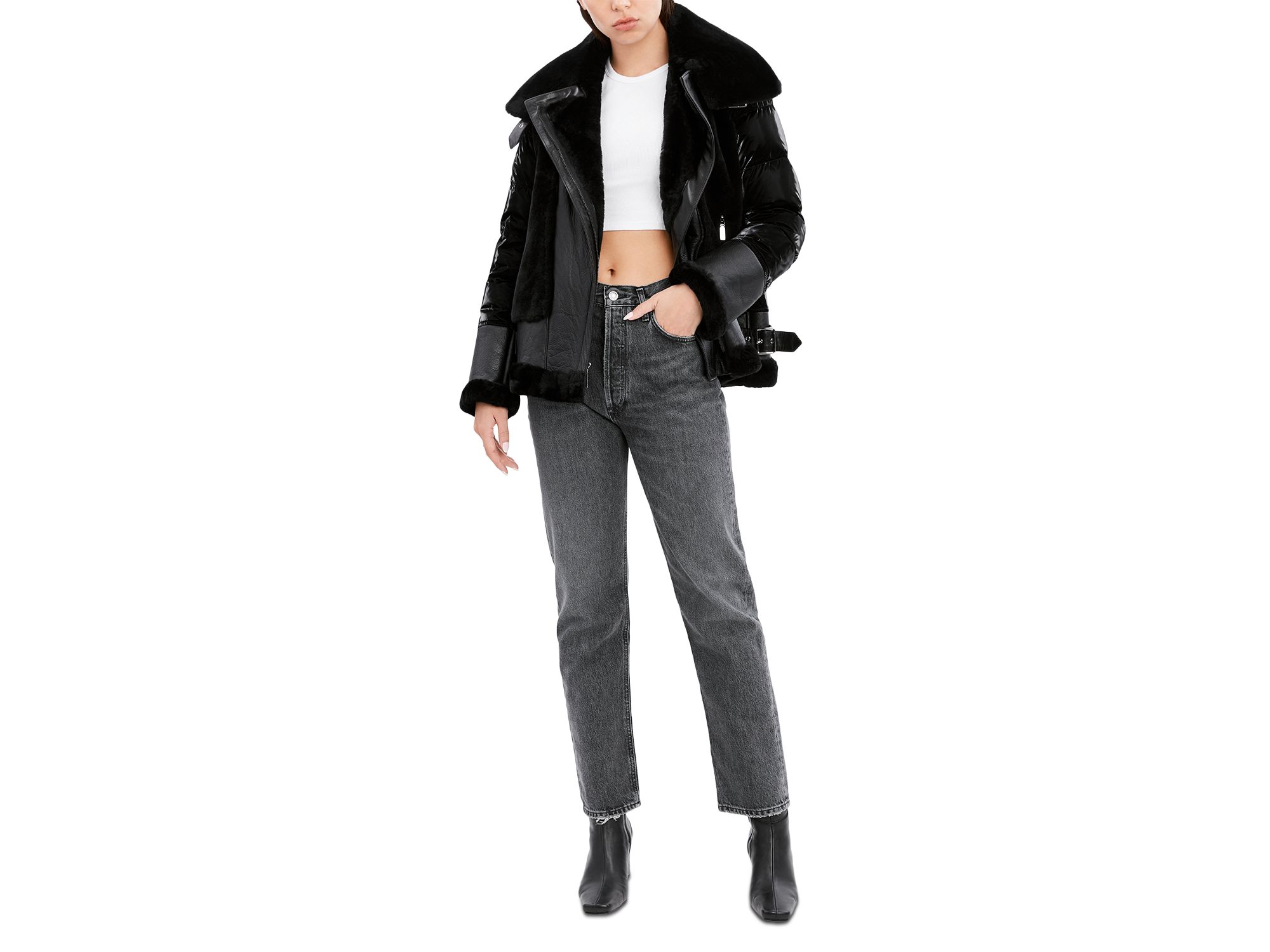 Mel Shearling Panel Down Puffer Coat — Image 4
