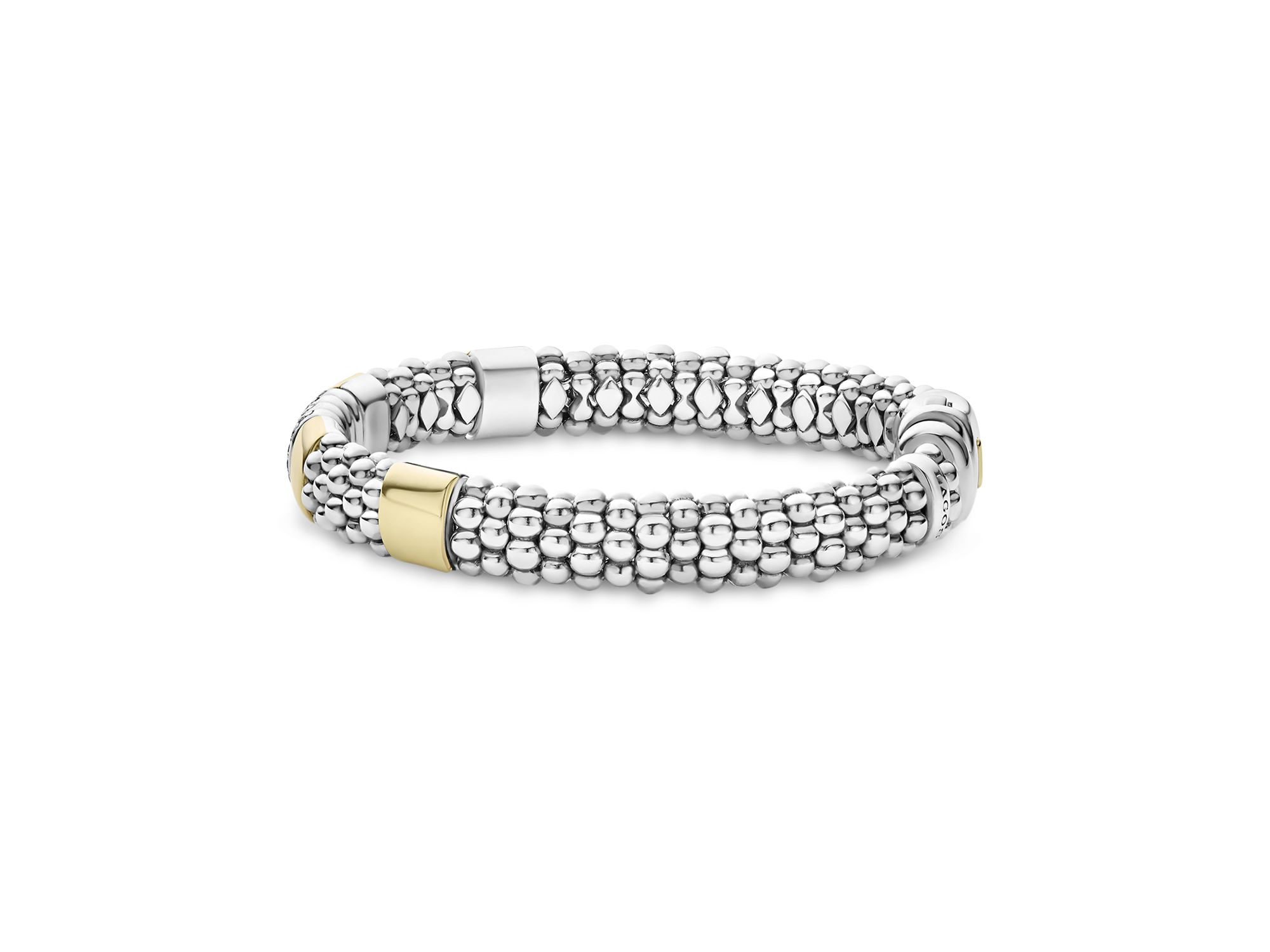 Sterling & 18K Yellow Gold Caviar Diamond Link Bracelet — Image 5