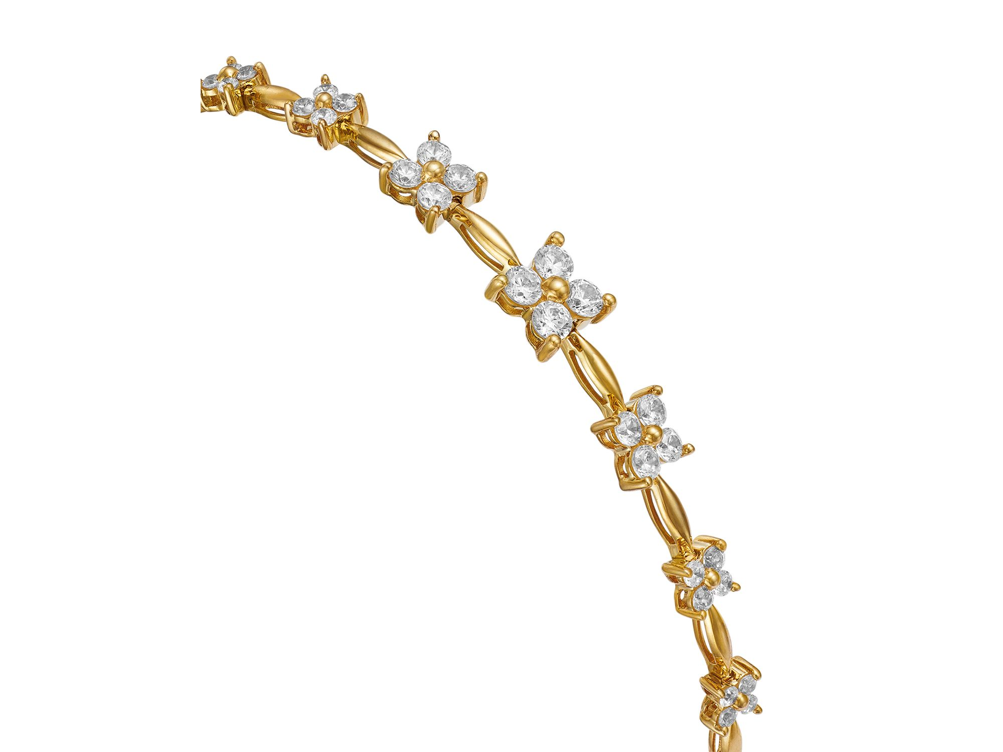 Diamond Flower Quad Cluster Graduated Station Bracelet in 14K Yellow Gold, 1.0 tcw — Image 3