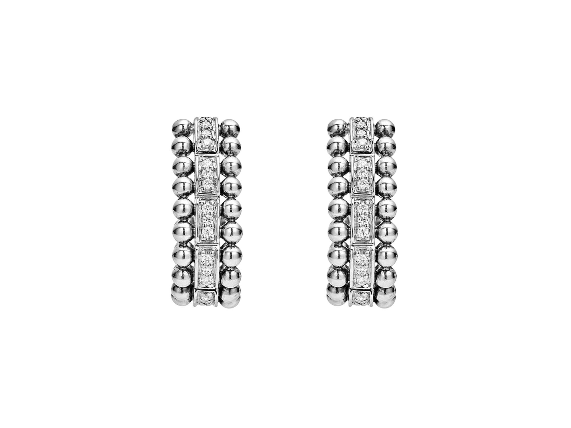 Sterling Silver Caviar Spark Diamond Oval Hoop Earrings — Image 3
